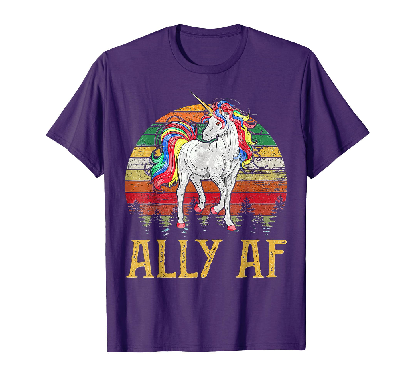 Proud Ally AF Rainbow Unicorn Lesbian Gay Pride LGBT T-Shirt