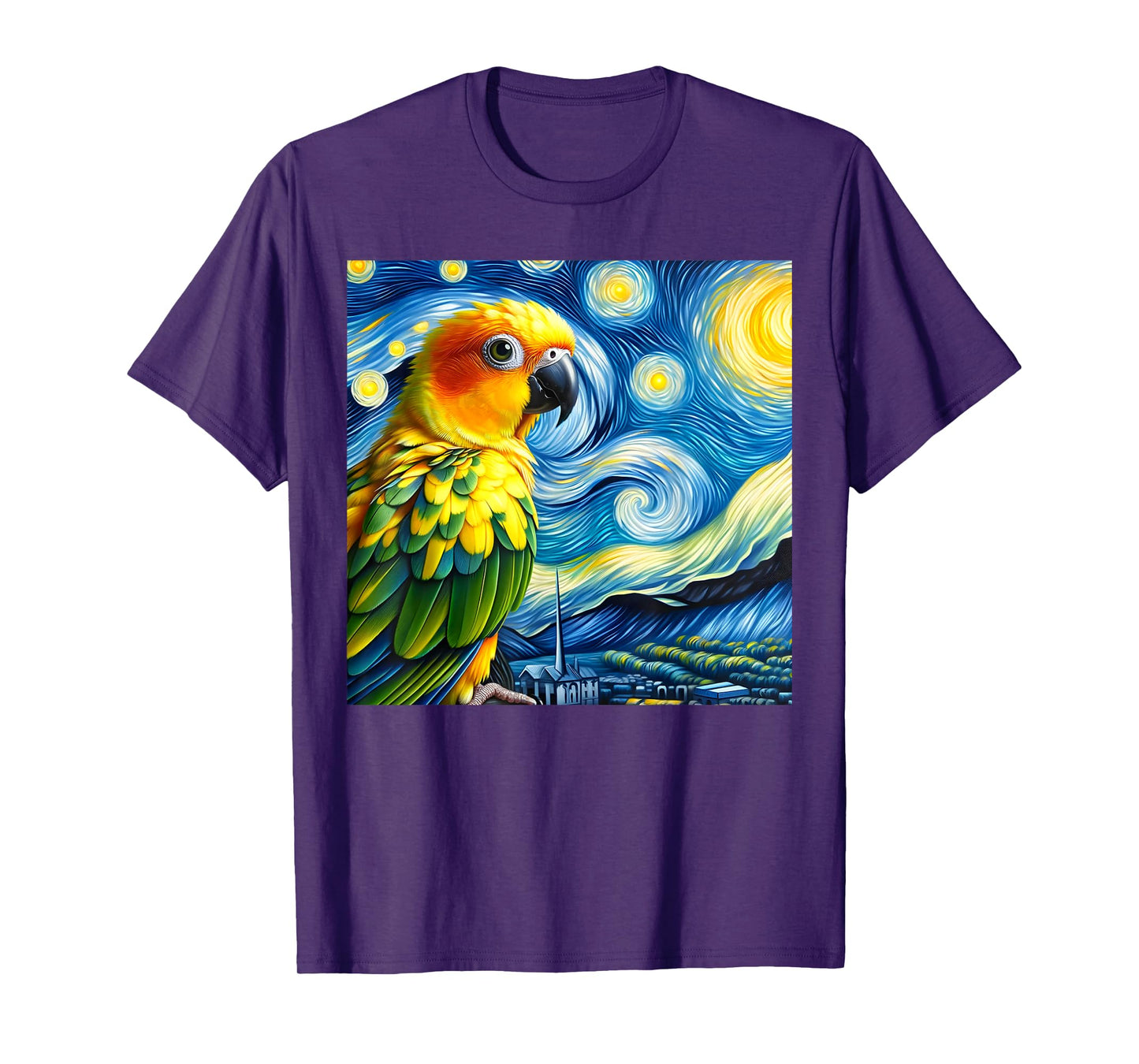 Sun Conure Mom Starry Night Sky Art Van Gogh Bird Parrot T-Shirt