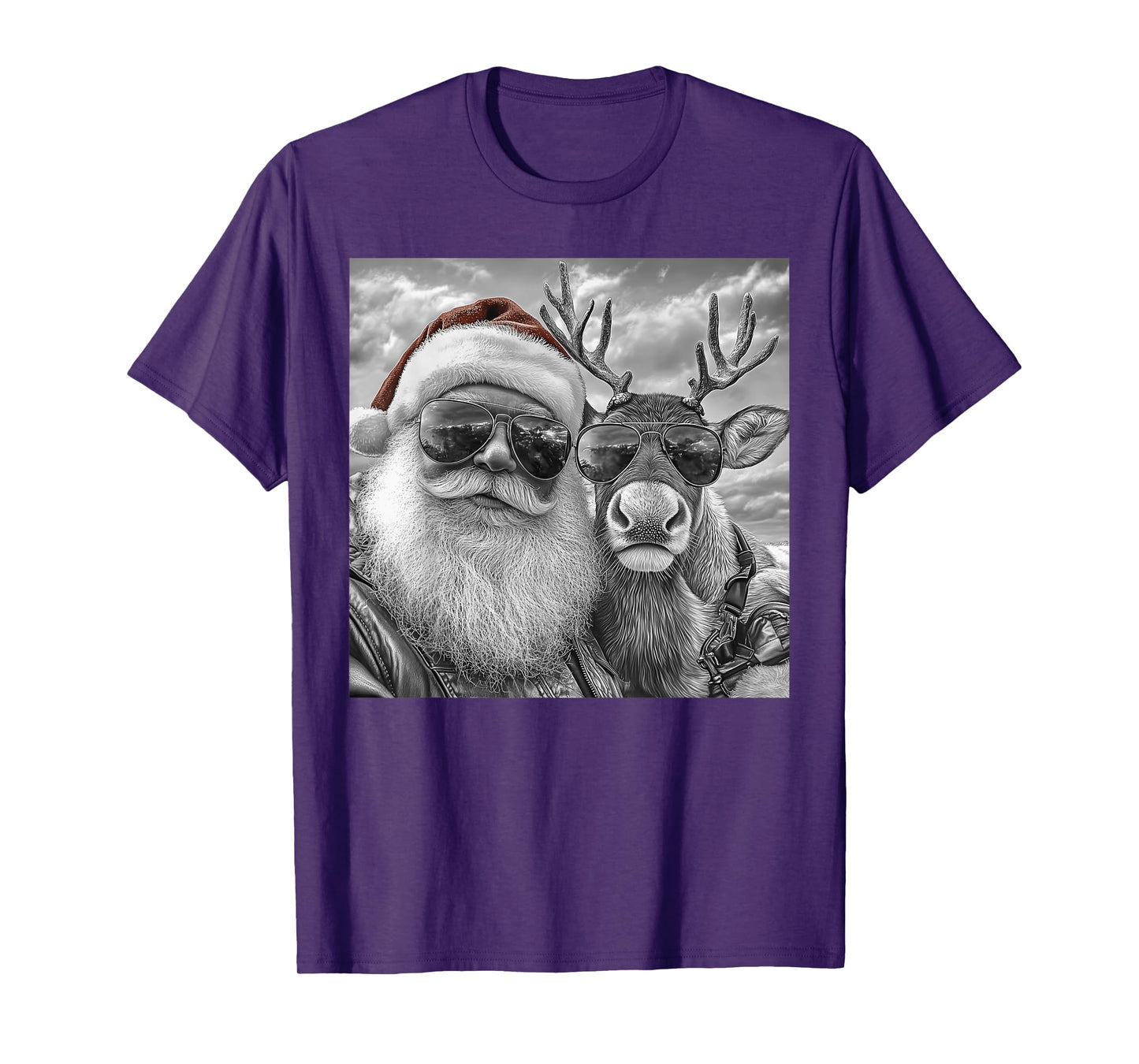 Funny Santa Claus Reindeer Selfie, Cool Retro Christmas T-Shirt