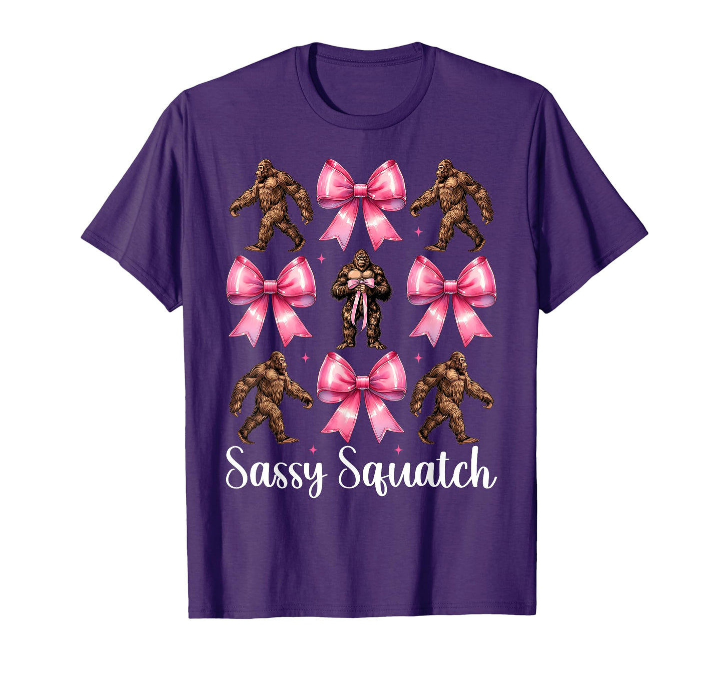 Sassy Squatch Funny Bigfoot Sasquatch Girl Mom Coquette Bow T-Shirt