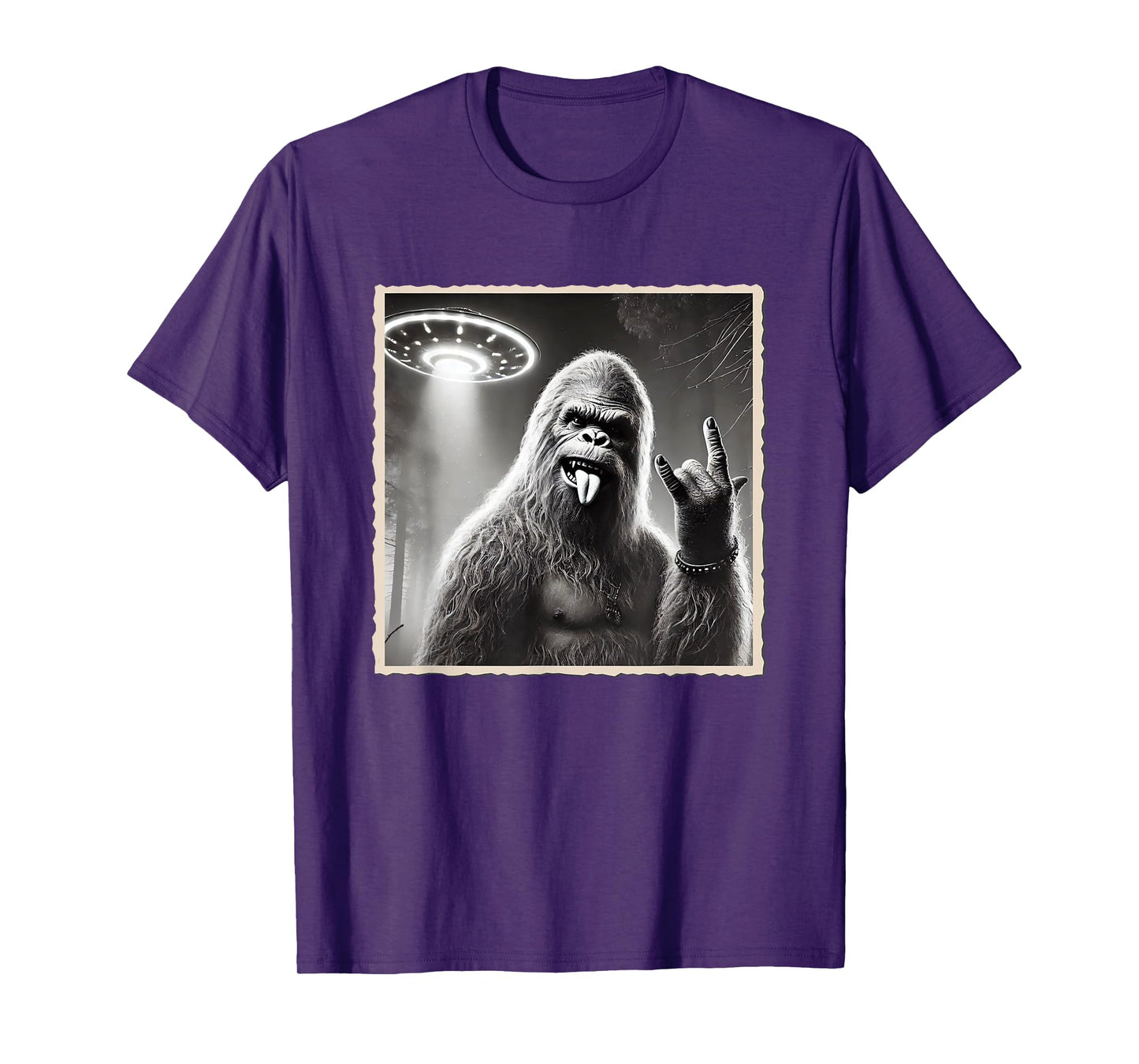 Sasquatch Selfie, Bigfoot & UFO, Rock On, Rocker, Rock Hand T-Shirt