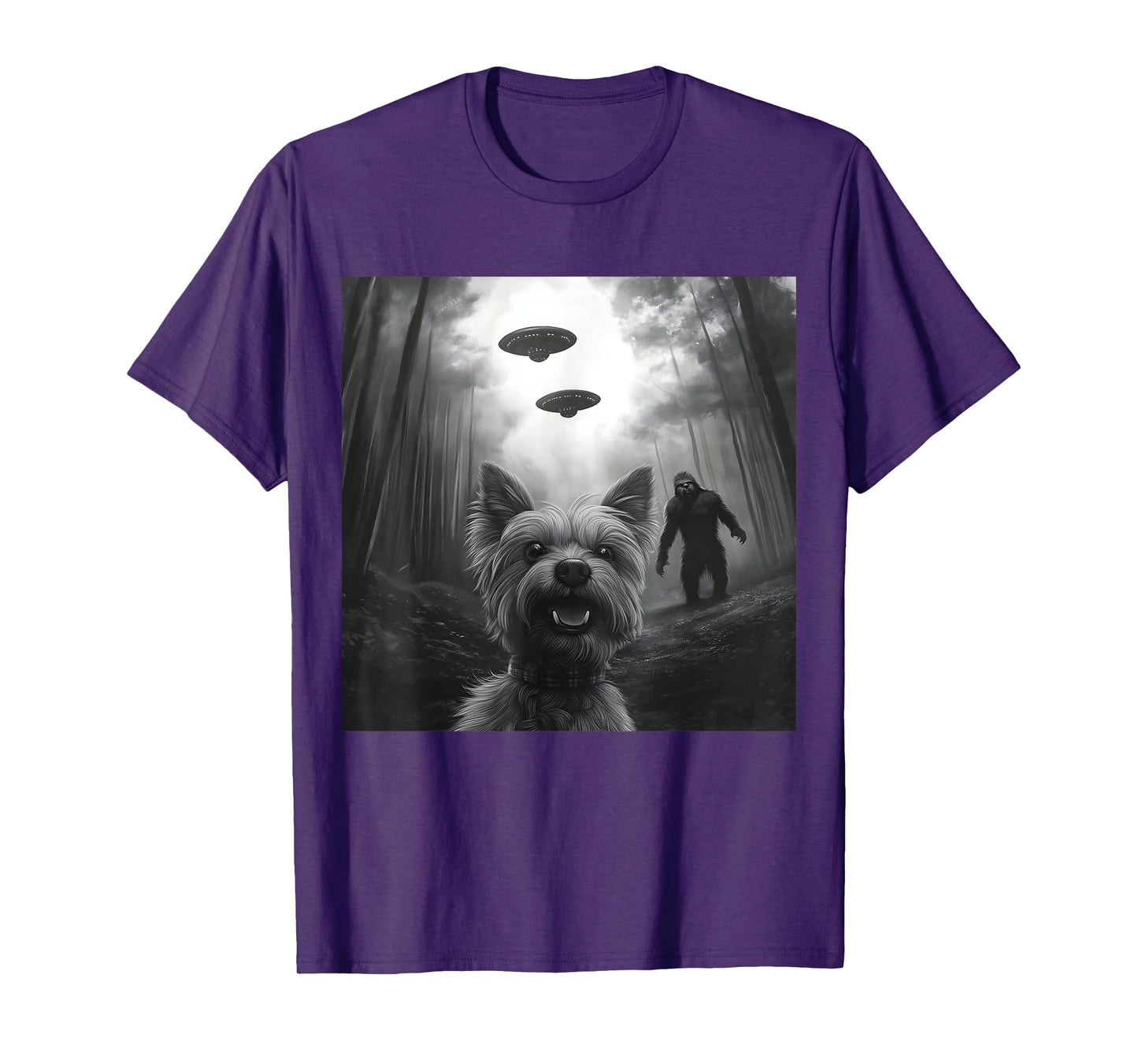 Yorkie vs. Bigfoot – Funny Yorkshire Terrier Alien Encounter T-Shirt