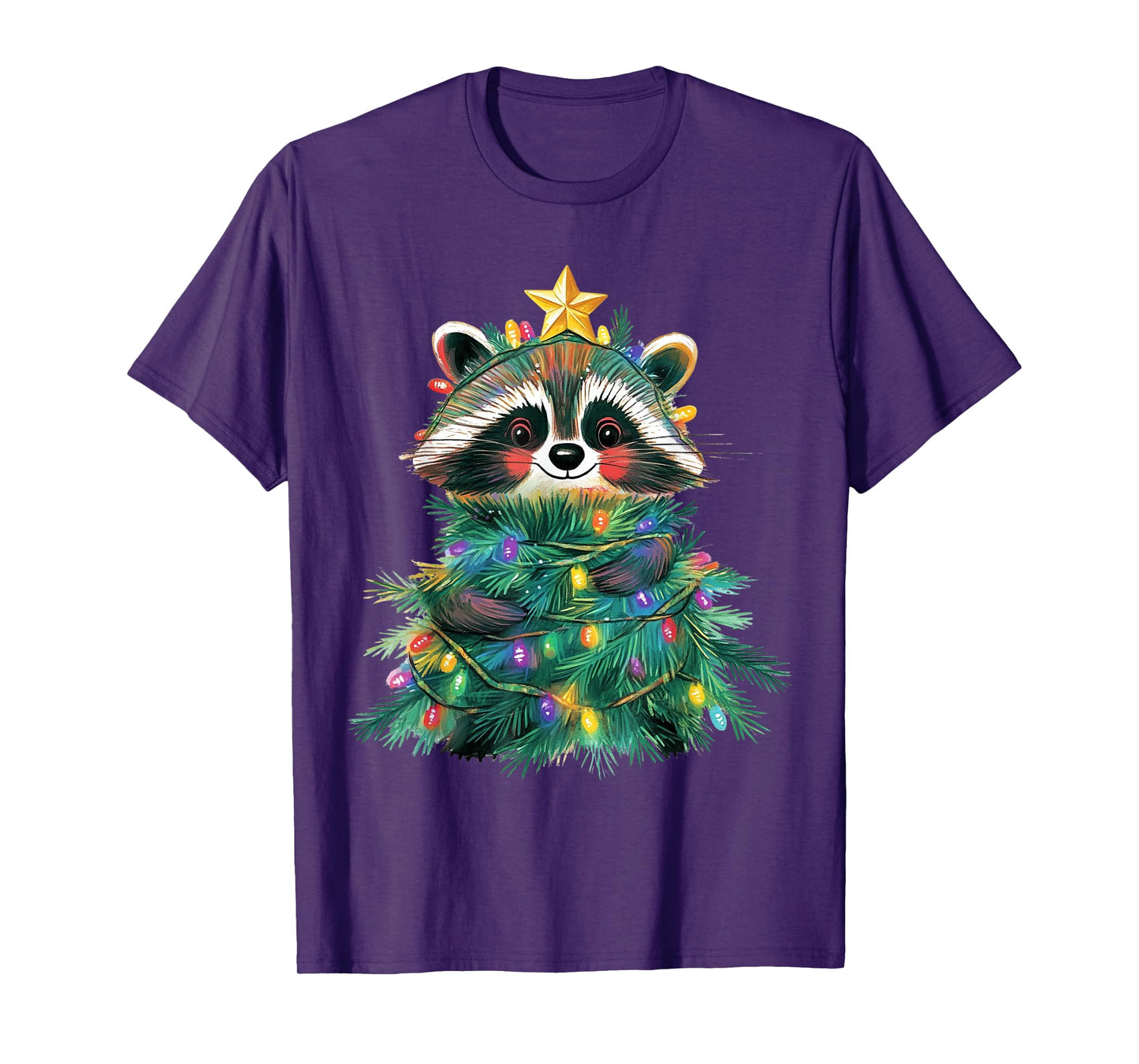 Raccoon Christmas Tree Pajamas Girls Boys Xmas Lights T-Shirt