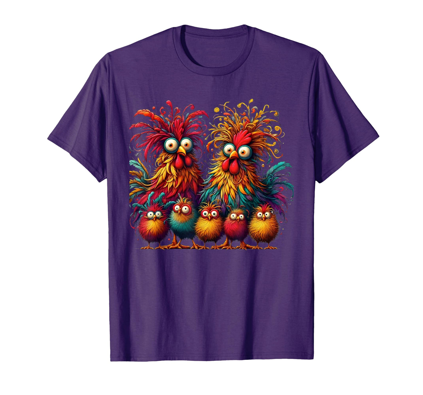 Eagerlys Colorful Funny Chicken Art Crazy Chicken Family T-Shirt