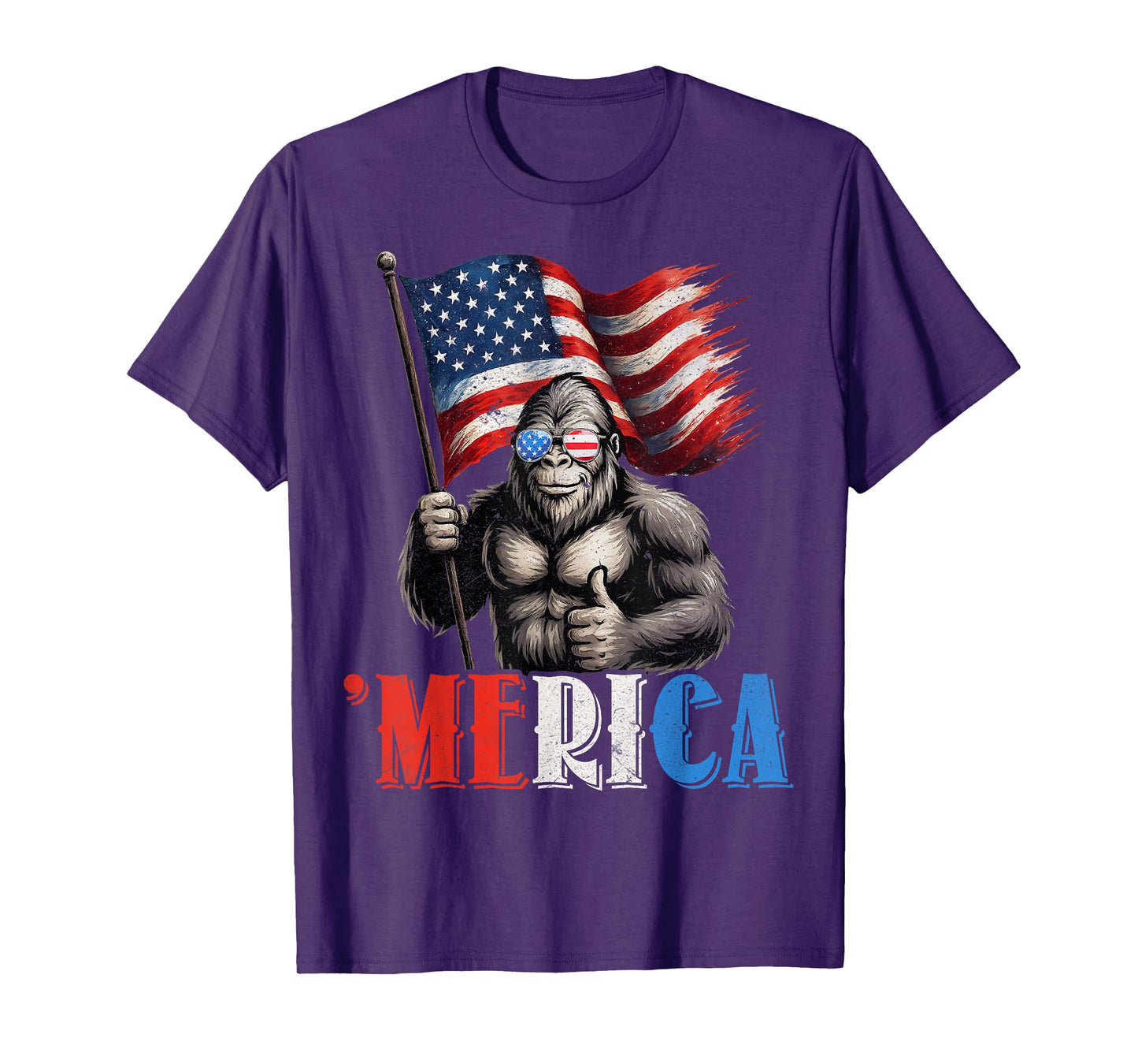 Bigfoot Merica American Flag Patriotic 4th Of July T-Shirt