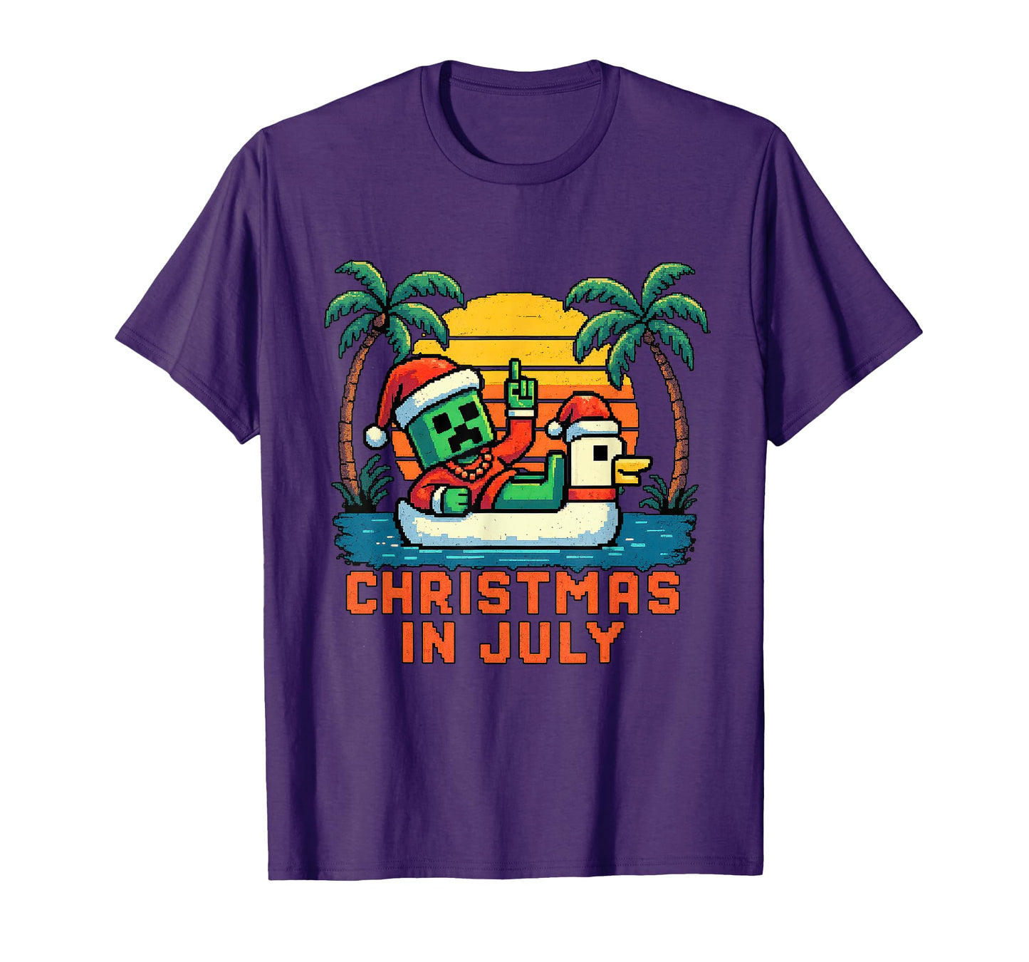 Christmas In July Funny Santa Zombie Chicken Pixel Art Kids T-Shirt