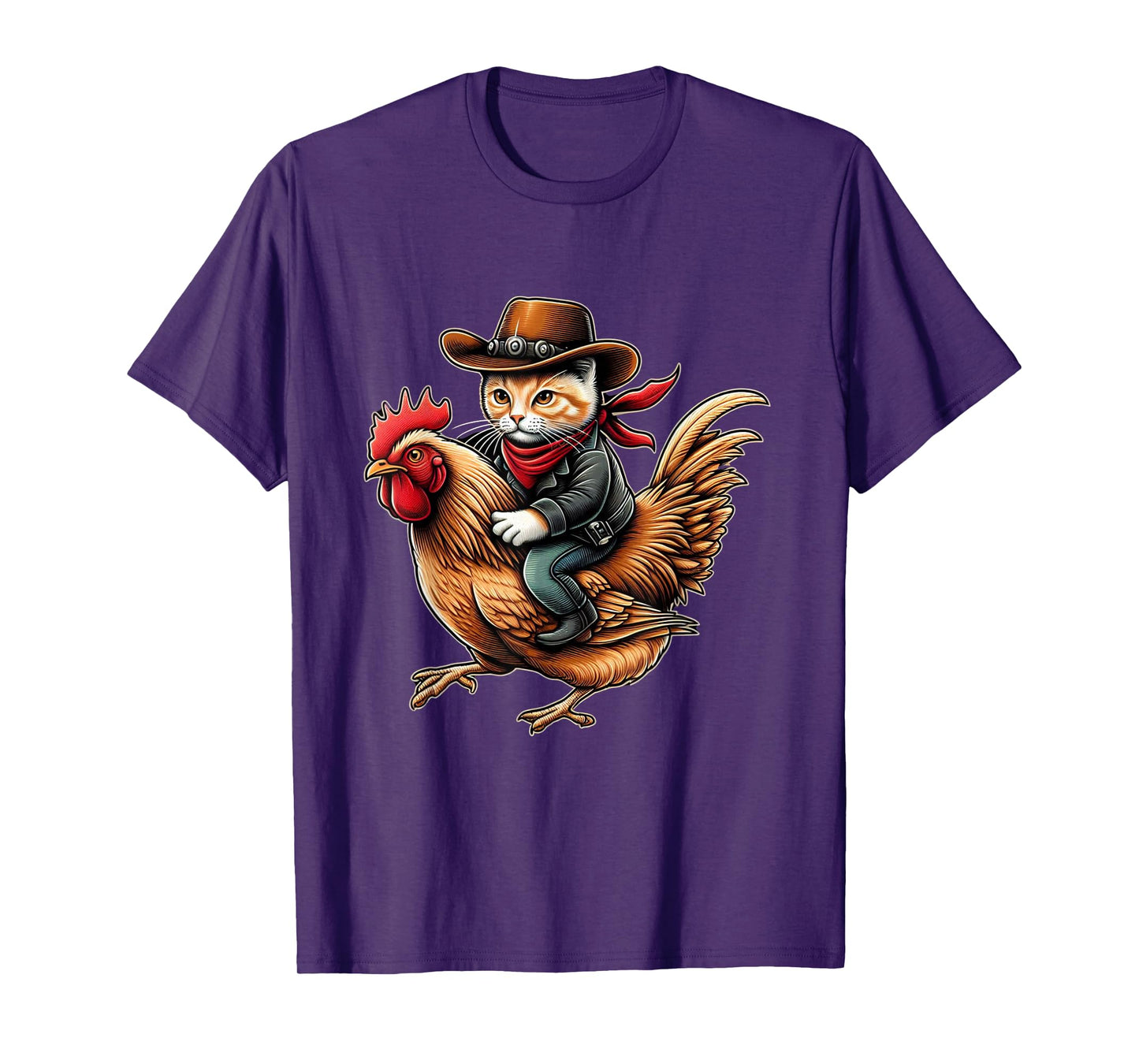 Cowboy Cat Riding Chicken Funny Western Vintage Design T-Shirt