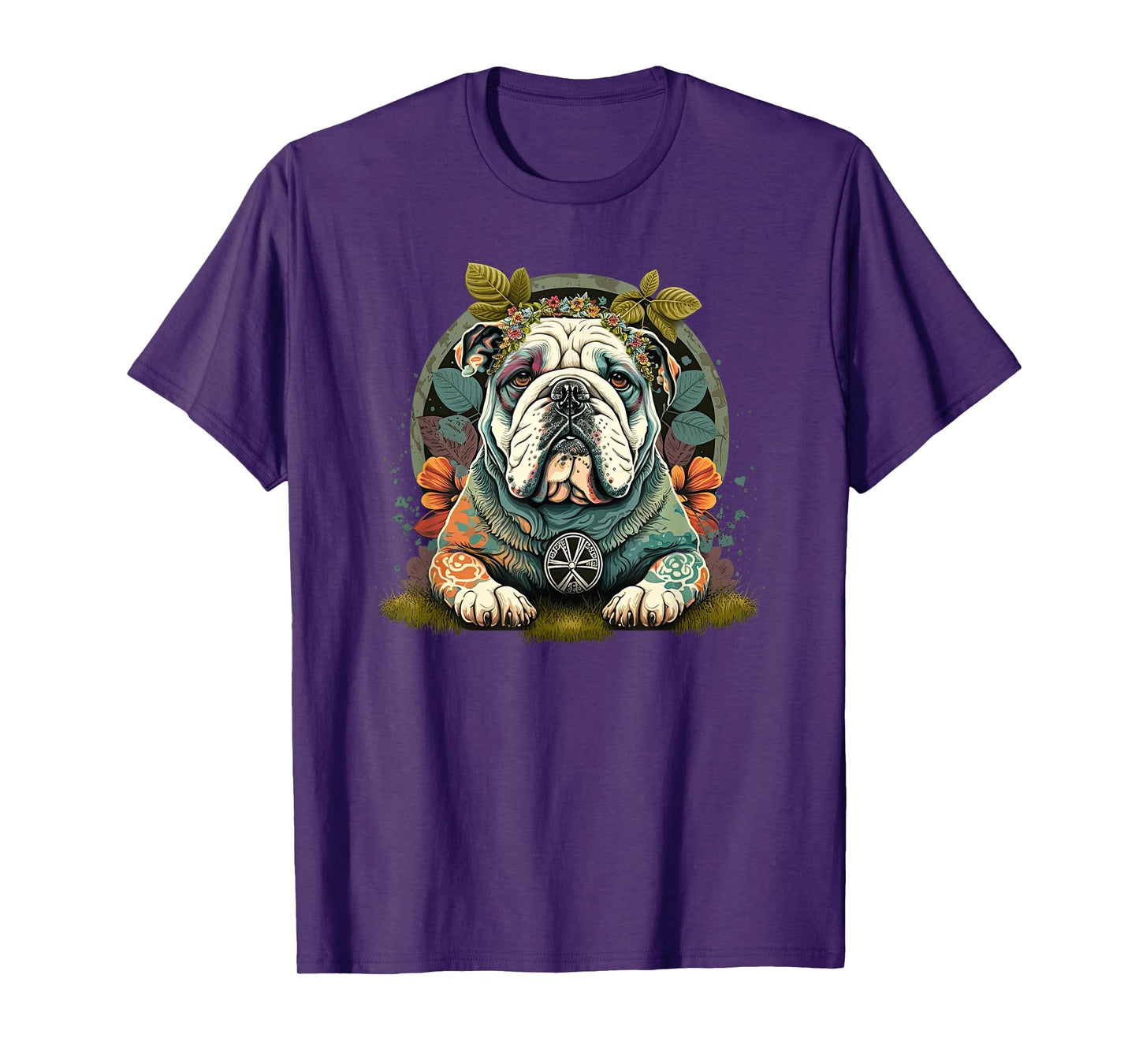 Funny Bulldog Dog Hippie T-Shirt