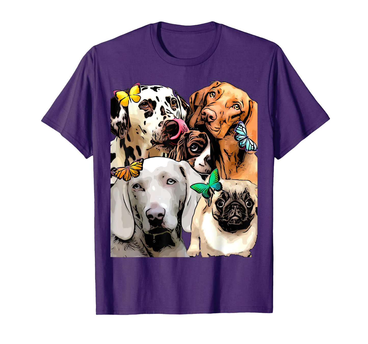 Cute Funny Dogs and Butterflies Graphic Trending Prints T-Shirt