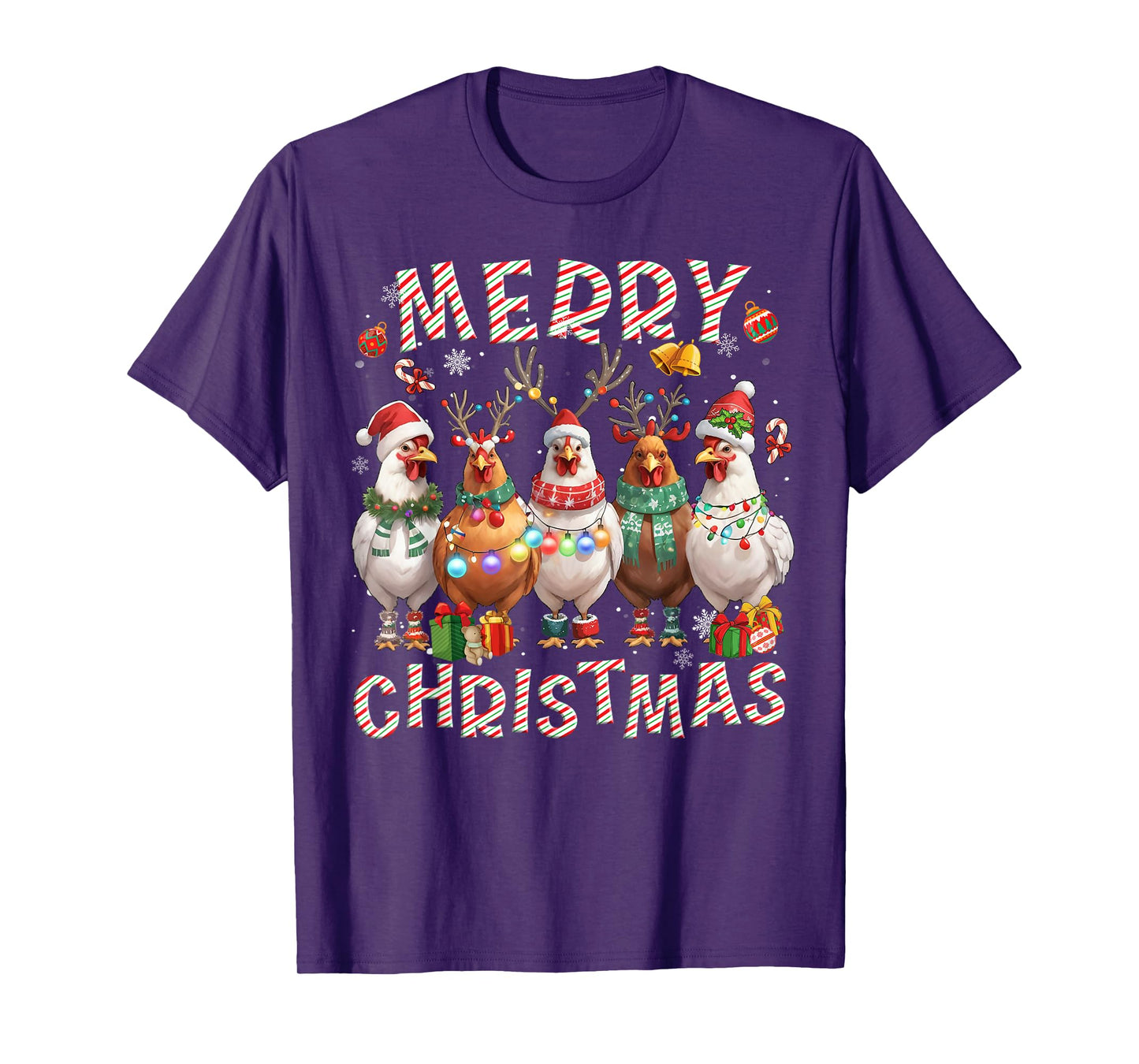 Christmas Lights Chicken Santa Funny Xmas Tree T-Shirt