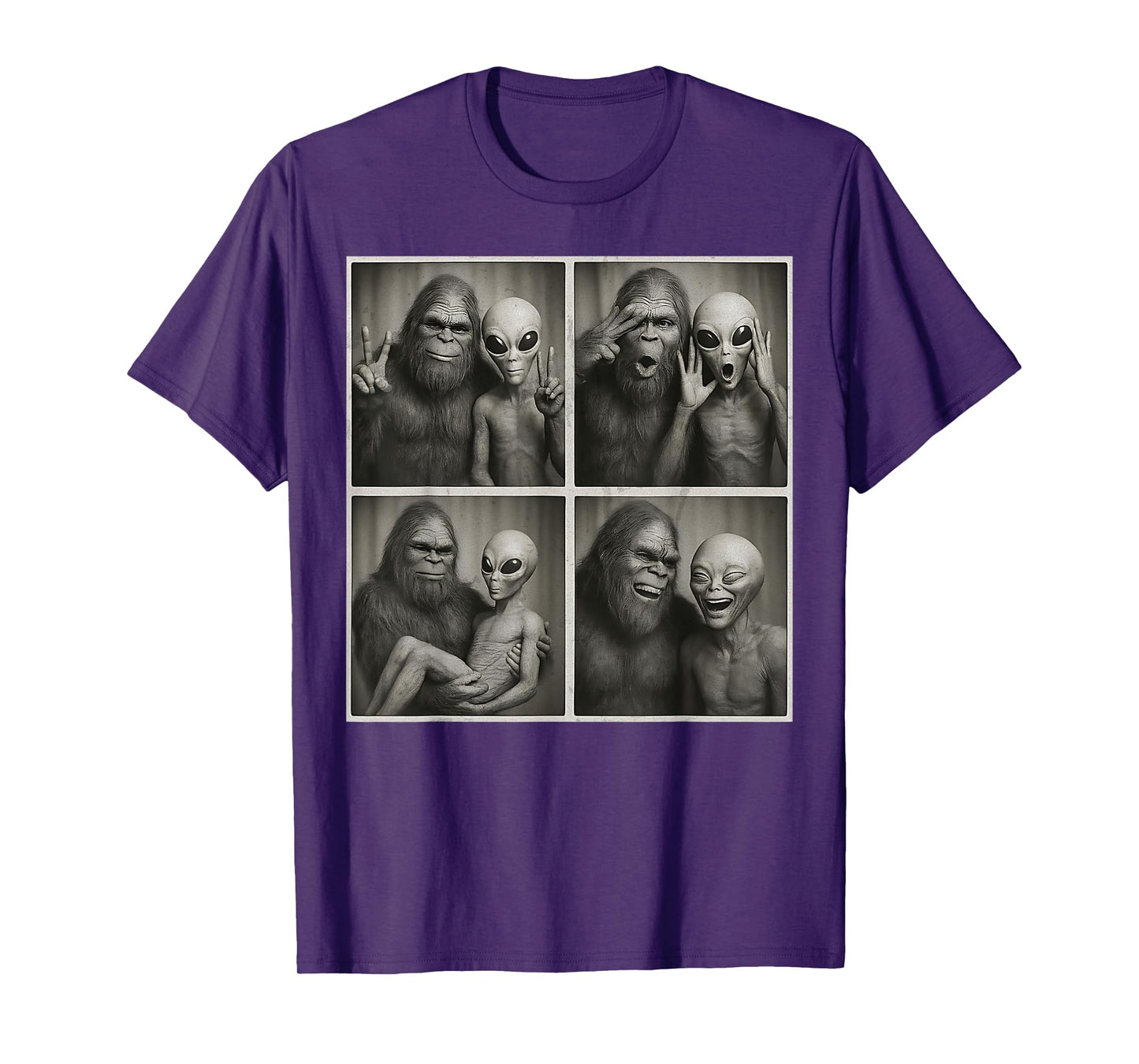 Funny Bigfoot and Alien Photobooth Vintage Sasquatch Cryptid T-Shirt