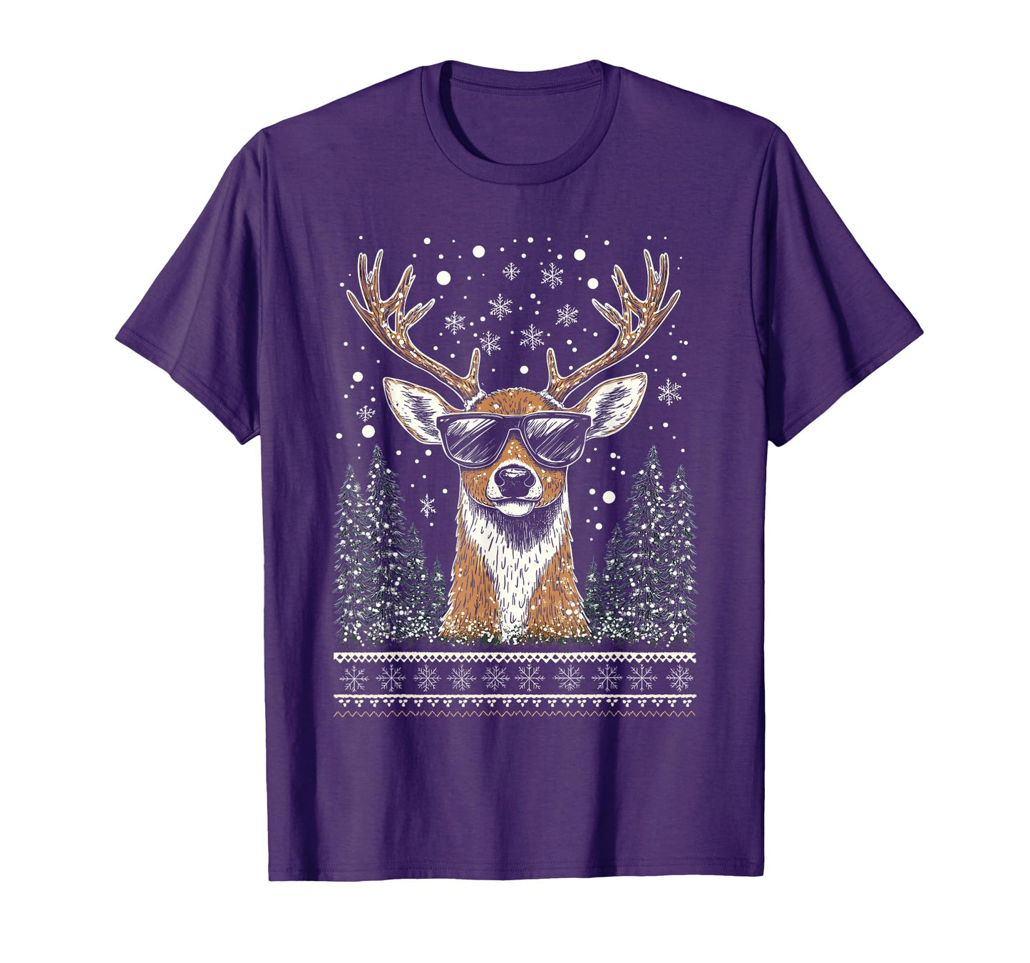 Funny Christmas Reindeer With Sunglasses Ugly Christmas T-Shirt