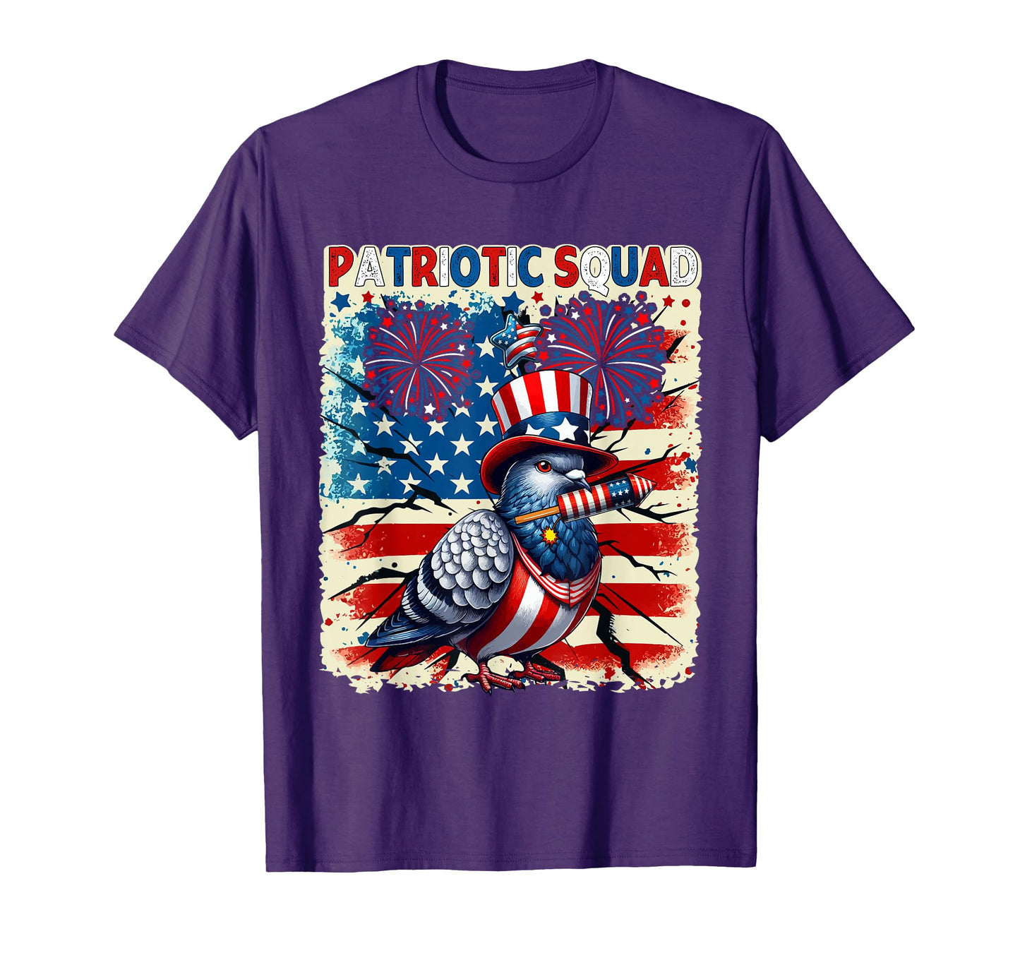 Patriotic Squad Pigeon 4th Of July Fireworks US Flag Lover T-Shirt