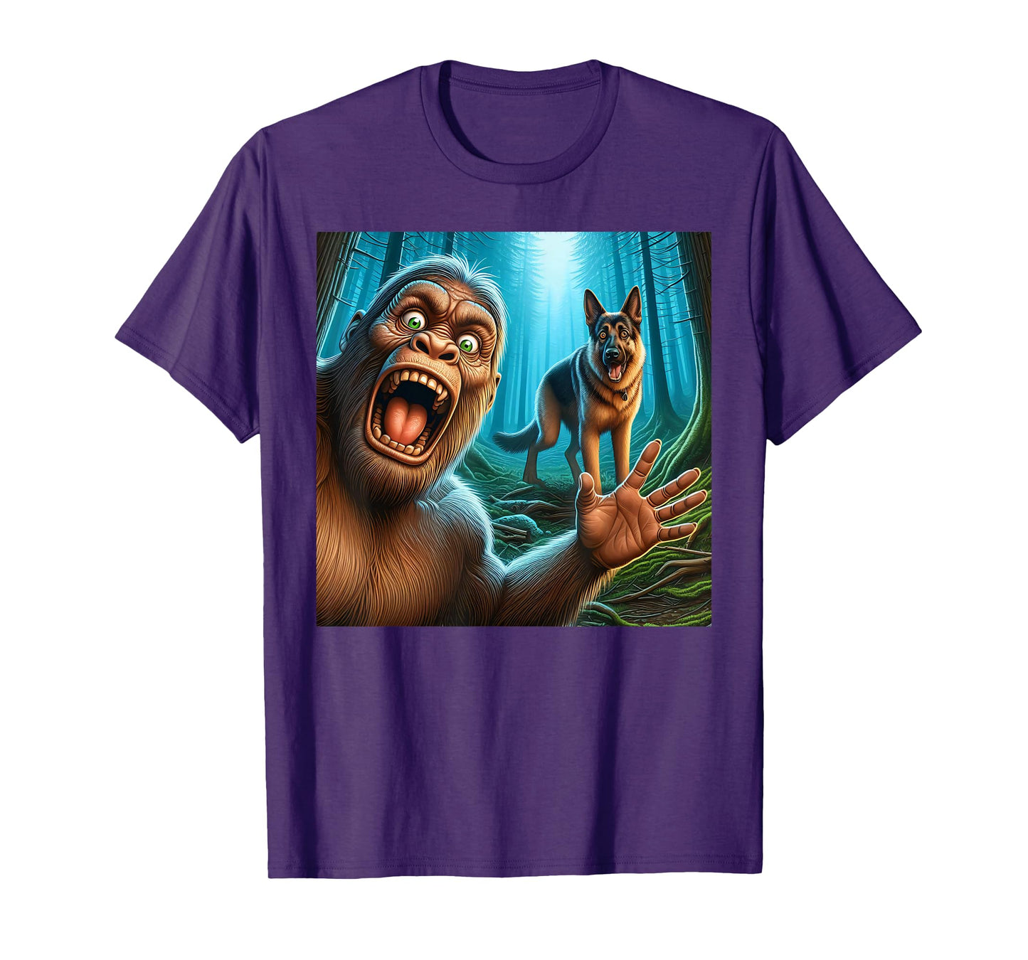 Bigfoot selfie with German shepherd surprised sasquatch T-Shirt