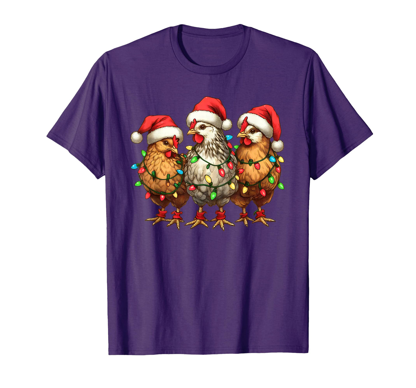 Christmas Chicken Santa Christmas Lights Chicken Xmas Tree T-Shirt