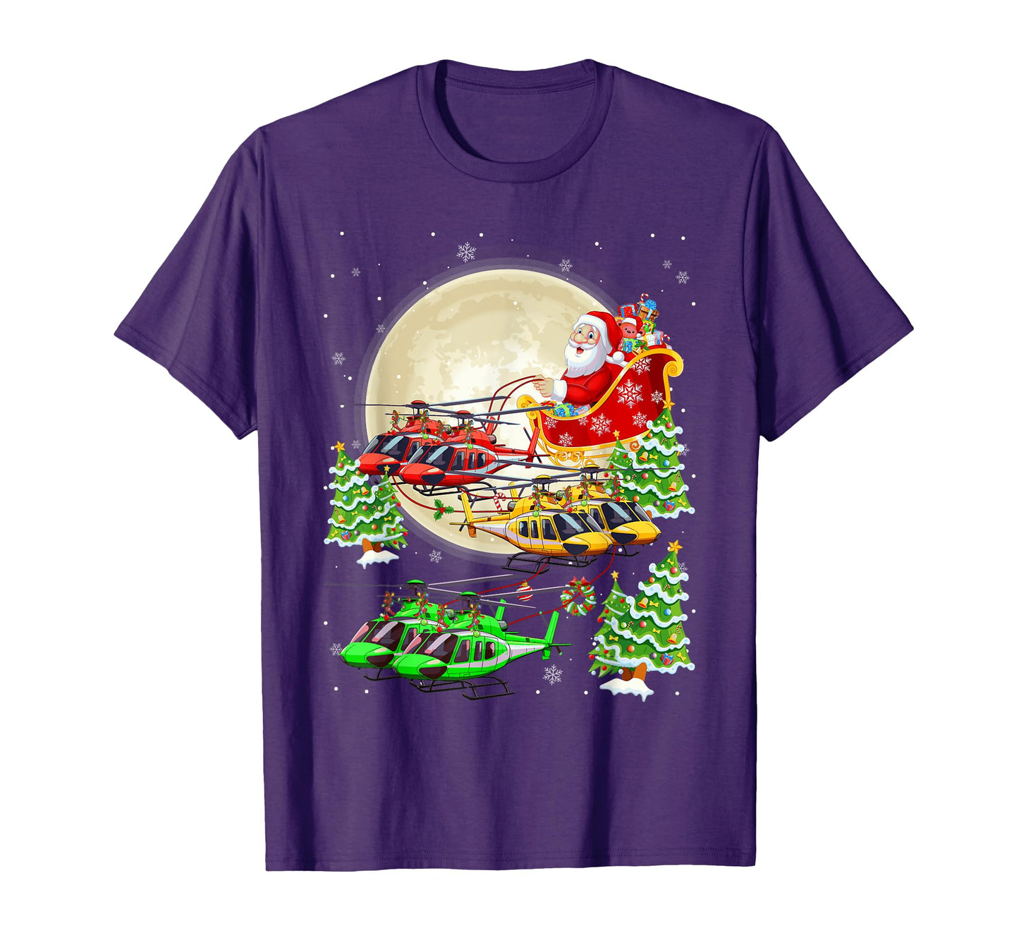 Funny Helicopters Reindeer Riding Santa Sleigh Xmas Boys T-Shirt