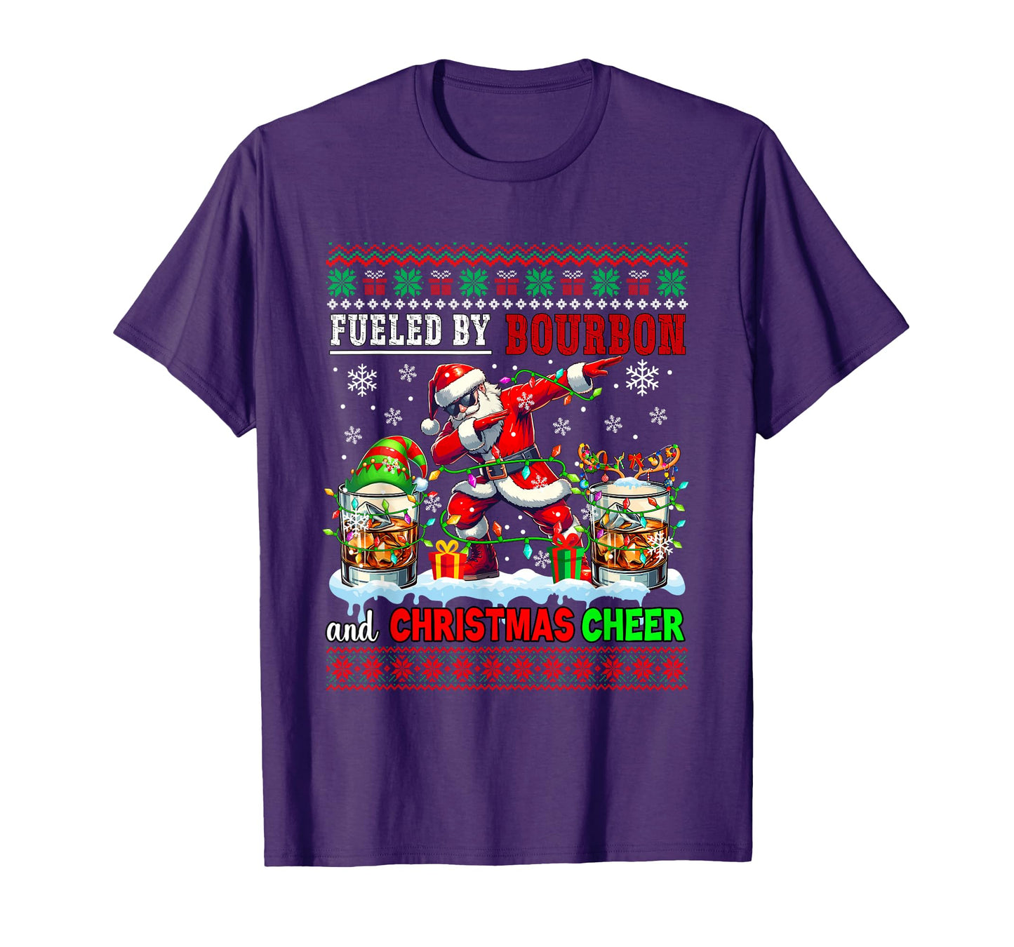 Fueled by Bourbon and Xmas Cheer Sweater Drinker Santa T-Shirt