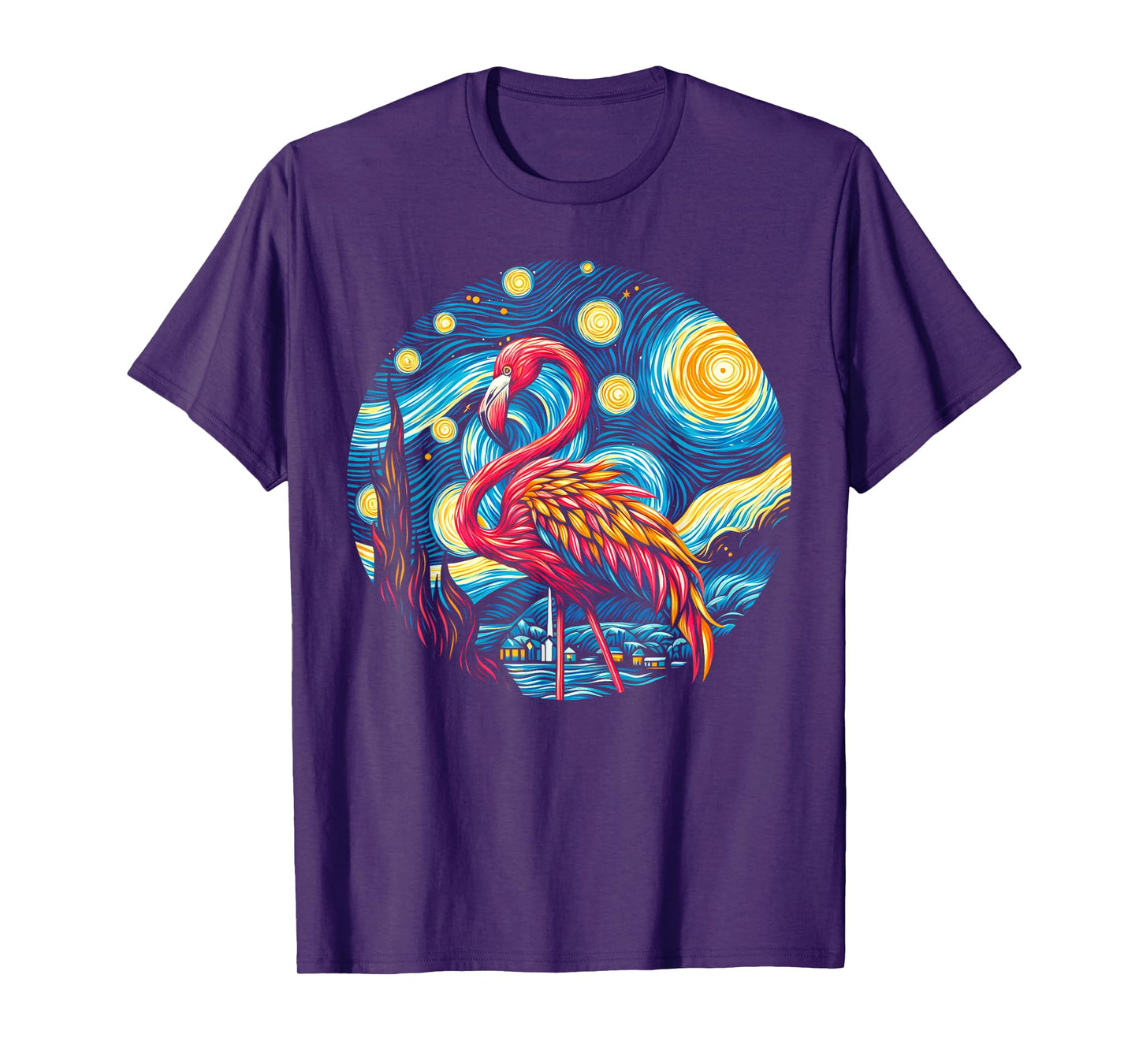 Flamingo Under Starry Night Sky Art Graphic Christmas T-Shirt