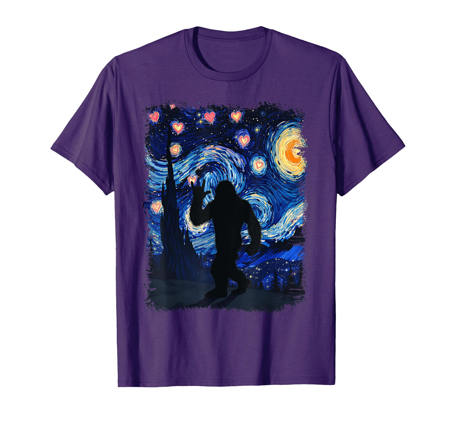 Valentine Van Gogh Starry Night Bigfoot Sasquatch Lover T-Shirt
