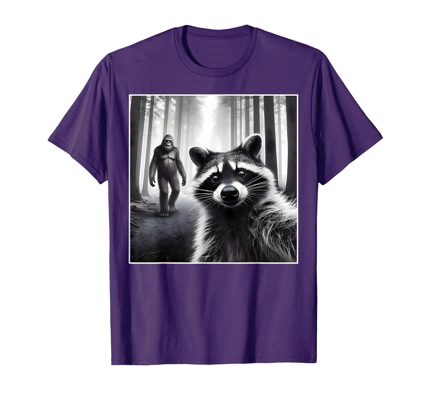 Scared Raccoon Selfie With Sasquatch Bigfoot Funny Raccoon T-Shirt