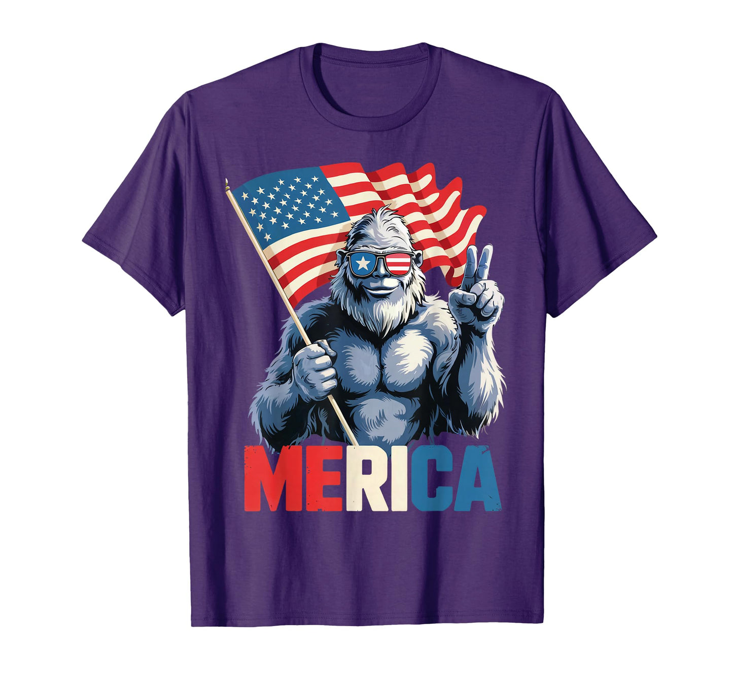 Bigfoot Merica American Flag Patriotic 4th Of July T-Shirt