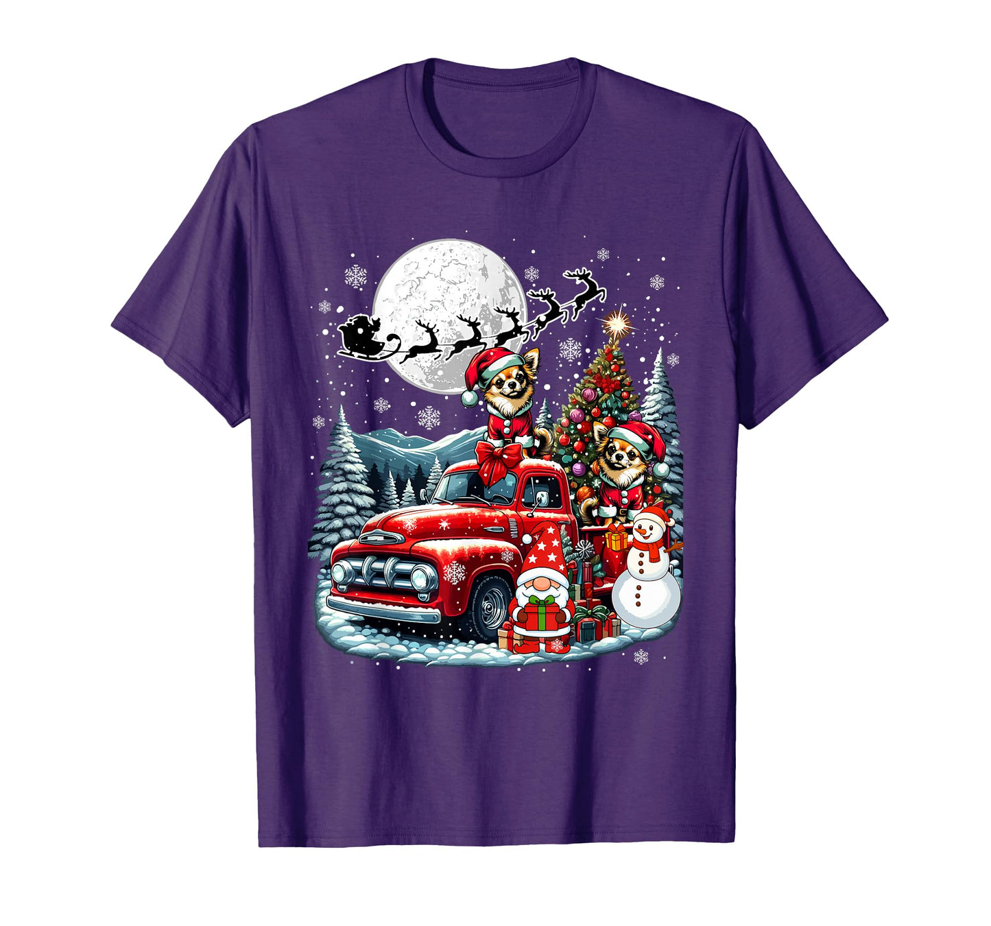 Group Xmas Gnome Snowman Santa Chihuahuas On Pickup Truck T-Shirt