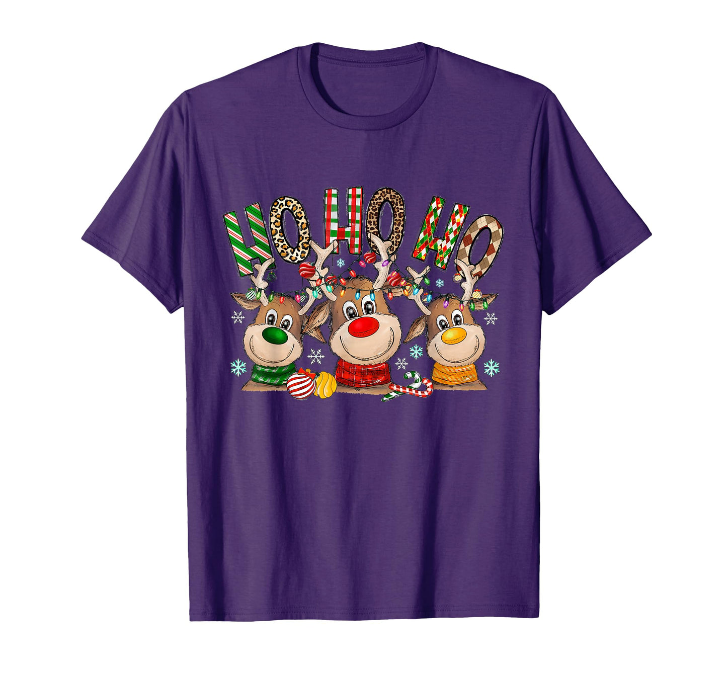 Ho Ho Ho Reindeers Christmas Light Xmas Holiday Men Women T-Shirt