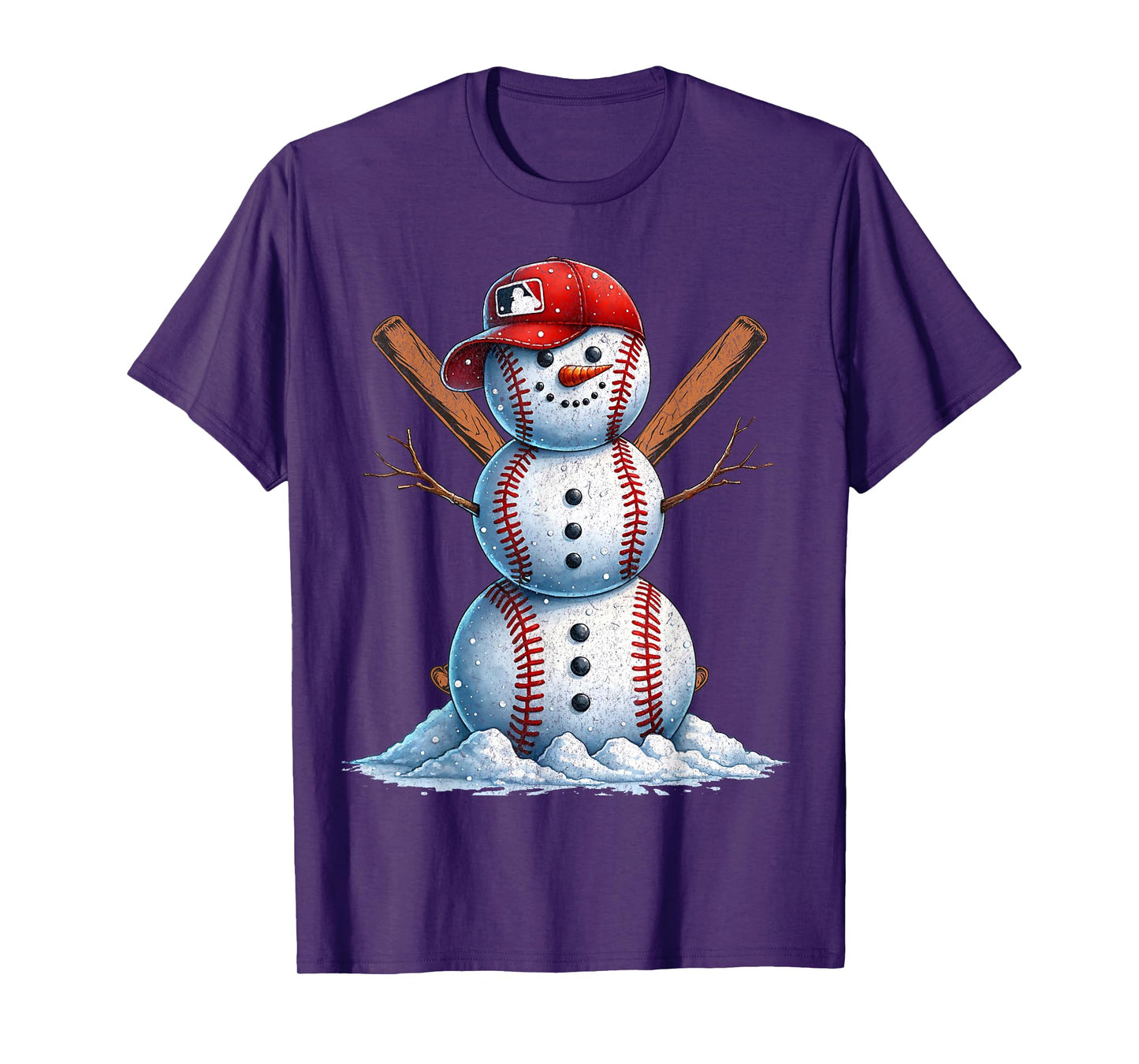 Baseball Snowman Balls Snow Christmas Xmas Men Women Player T-Shirt