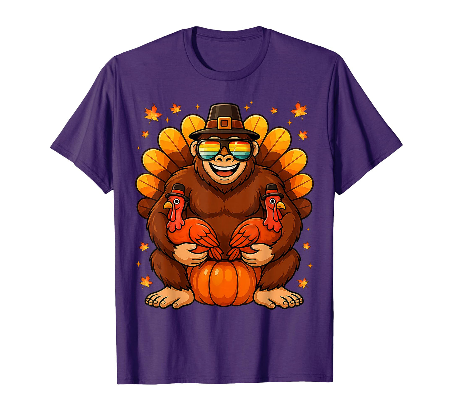 Funny Bigfoot Turkey Retro Vintage Thanksgiving Boys Kids Me T-Shirt