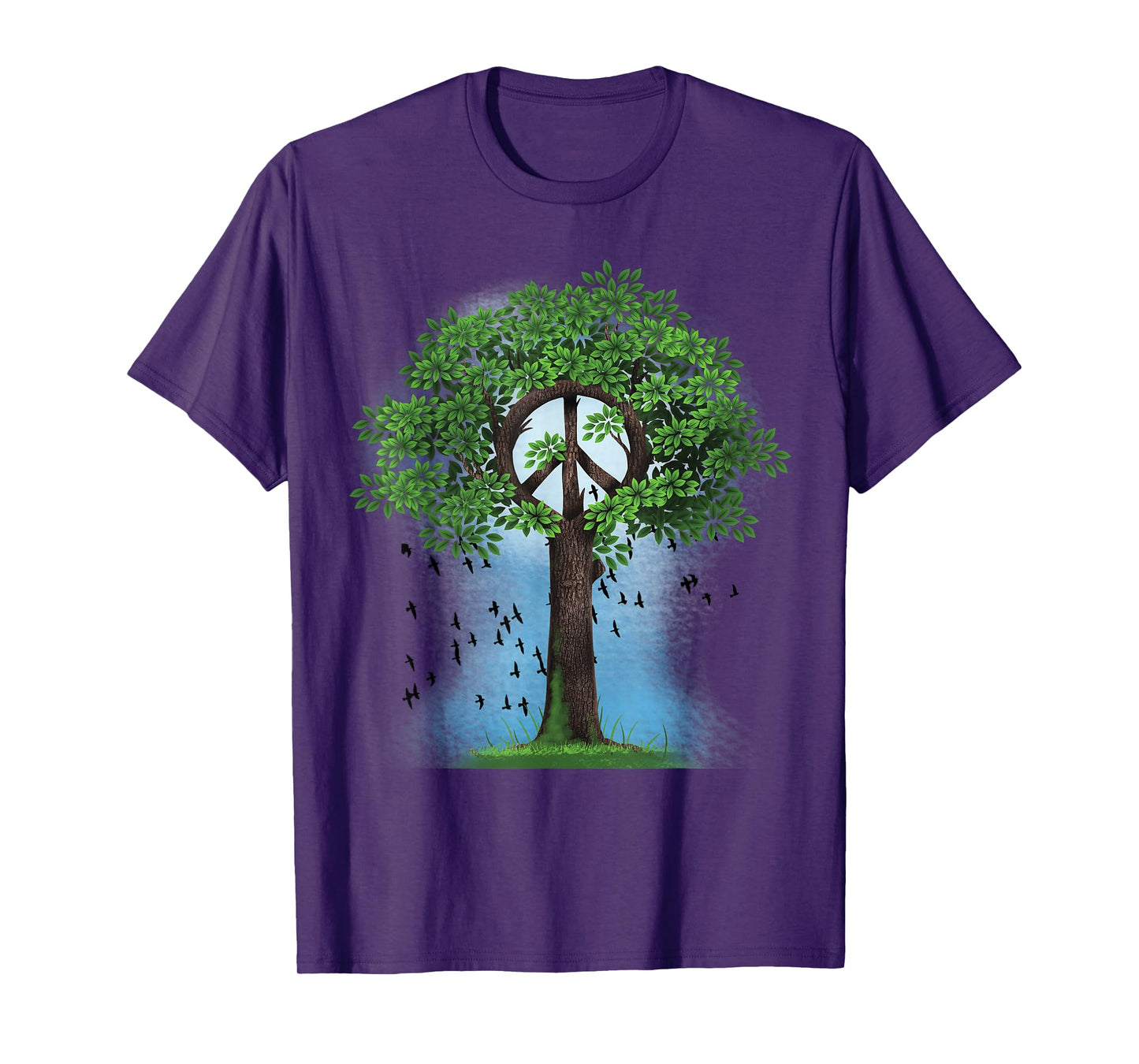 Peace Sign Hippie Retro Tree Nature Peace Symbol Unity Birds T-Shirt
