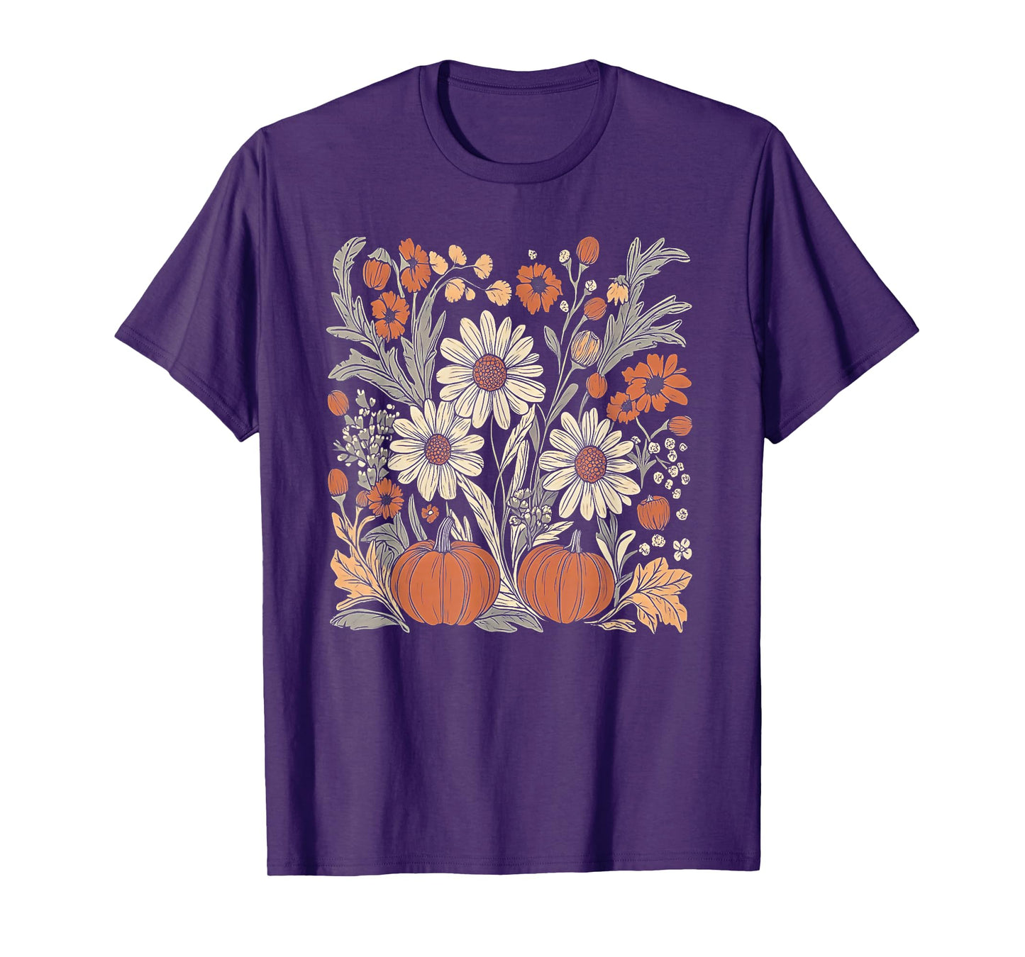 Wildflower Pumpkin Season Autumn Fall Leaves Thanksgiving T-Shirt