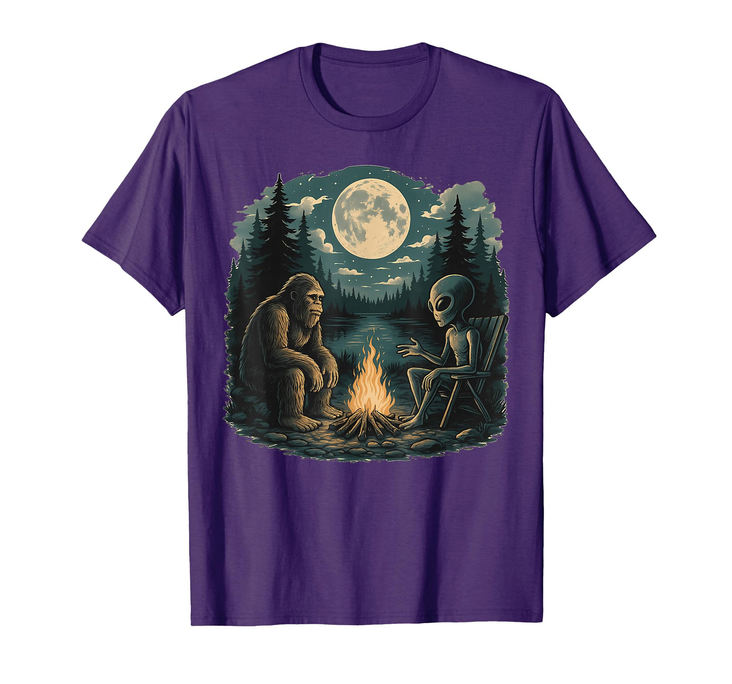 Funny Bigfoot Sasquatch Alien Campfire Forest Camping Talk T-Shirt