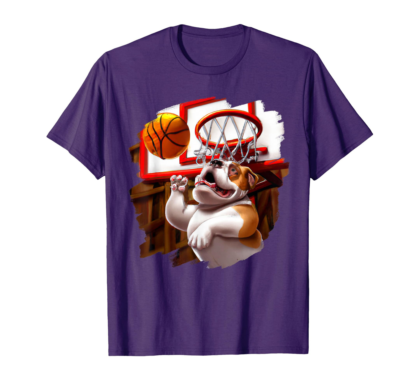 English Bulldog Playing Basketball Funny Dog Basketball Men Women Girls Kids T-Shirt