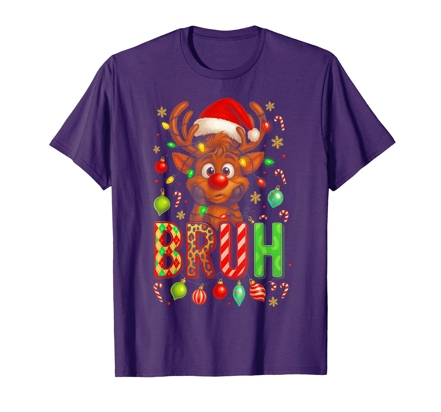 HUGvyn Bruh Christmas Deer Reindeer Boys Kids Xmas Pajamas T-Shirt