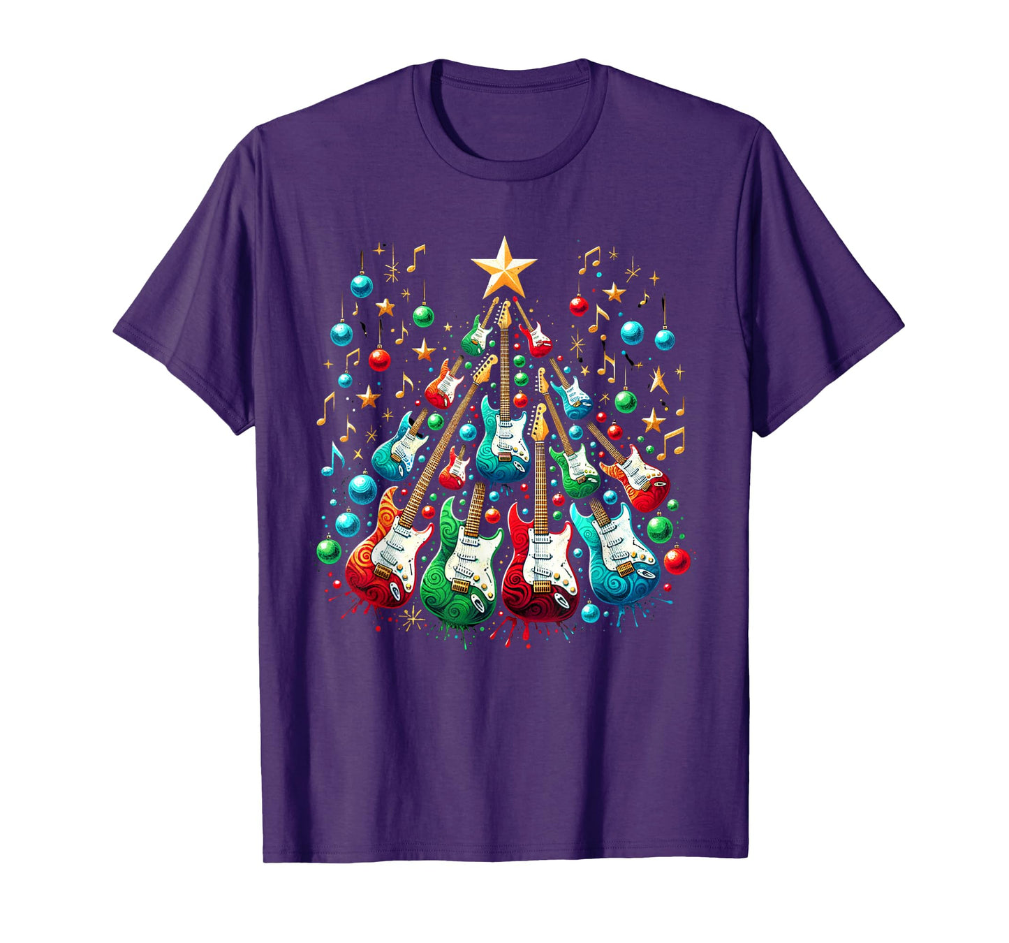 Funny Guitar Santa Hat Christmas Tree Guitar Music Lovers T-Shirt