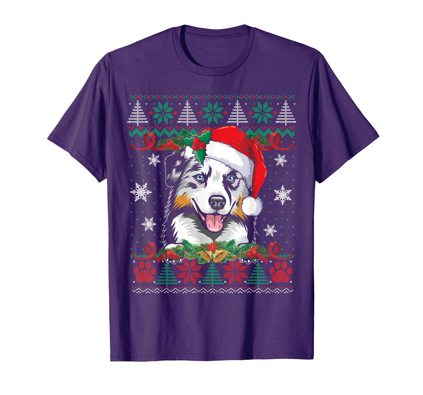 Australian Shepherd Christmas Ugly Sweater Funny Dog Lover T-Shirt