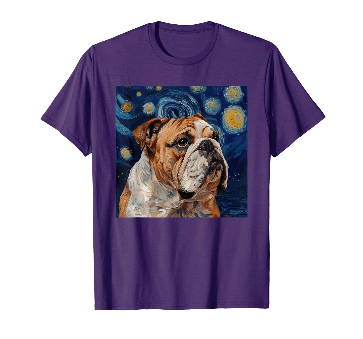 Bulldog Dog Van Gogh Style Starry Night Men Women Girls Kids T-Shirt