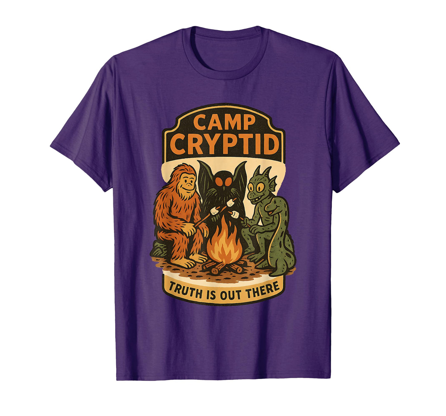 Funny Camp Cryptid Bigfoot Mothman Jackalope Retro Camping T-Shirt