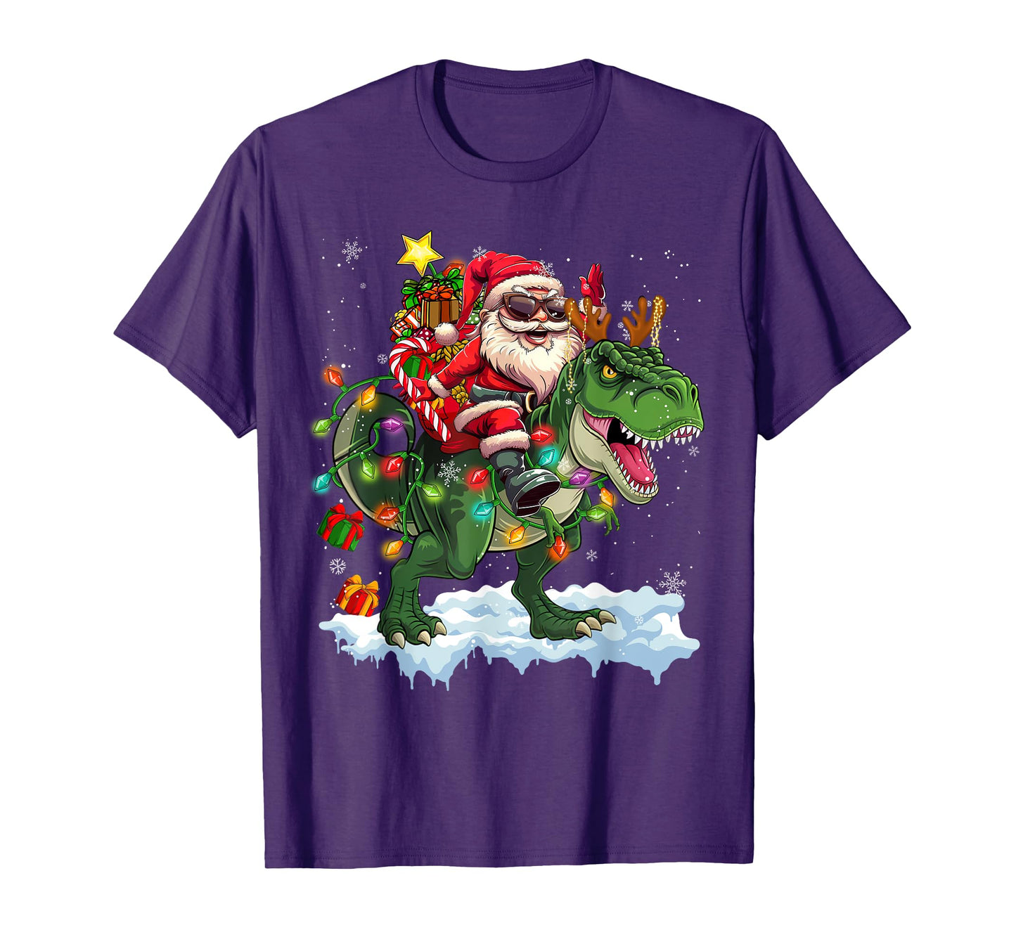 Merry Christmas 2025 Santa Riding Dinosaur Xmas Boy Men Kids T-Shirt