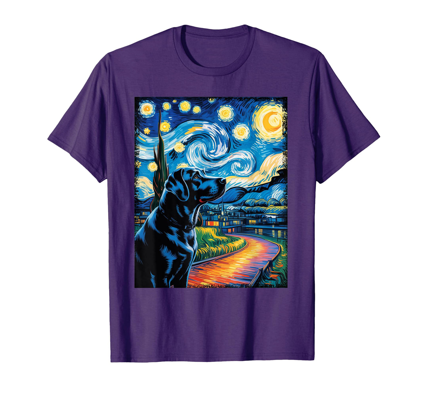 Labrador Dog Art Starry Night Painting Van Gogh Black Lab T-Shirt
