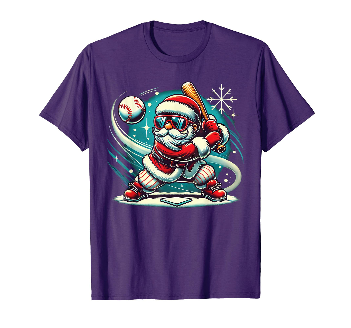 Cute Santa Claus Playing Baseball Boys Kids Teens Christmas T-Shirt