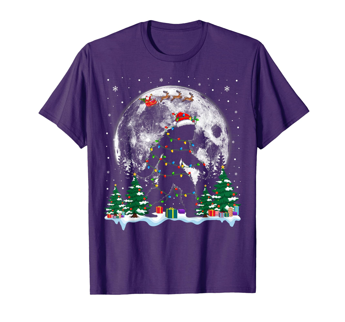 Santa Bigfoot Christmas Lights Funny Sasquatch Believe T-Shirt
