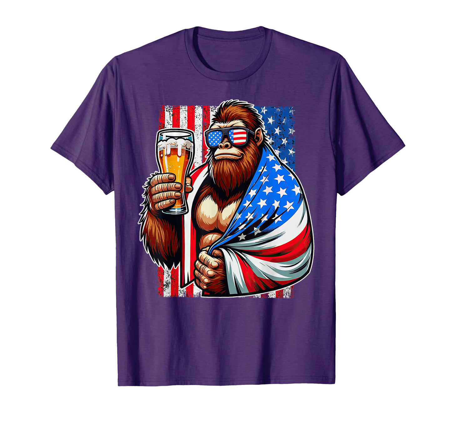 Bigfoot American Flag Drinking Beer 4th Of July Patriotic T-Shirt for Women Men