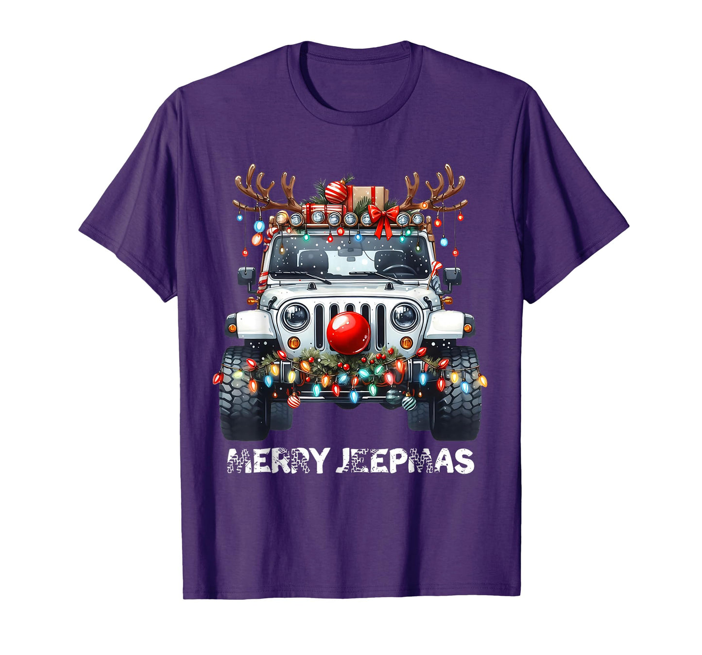 Merry Jeepmas Ugly Light Reindeer Christmas T-Shirt