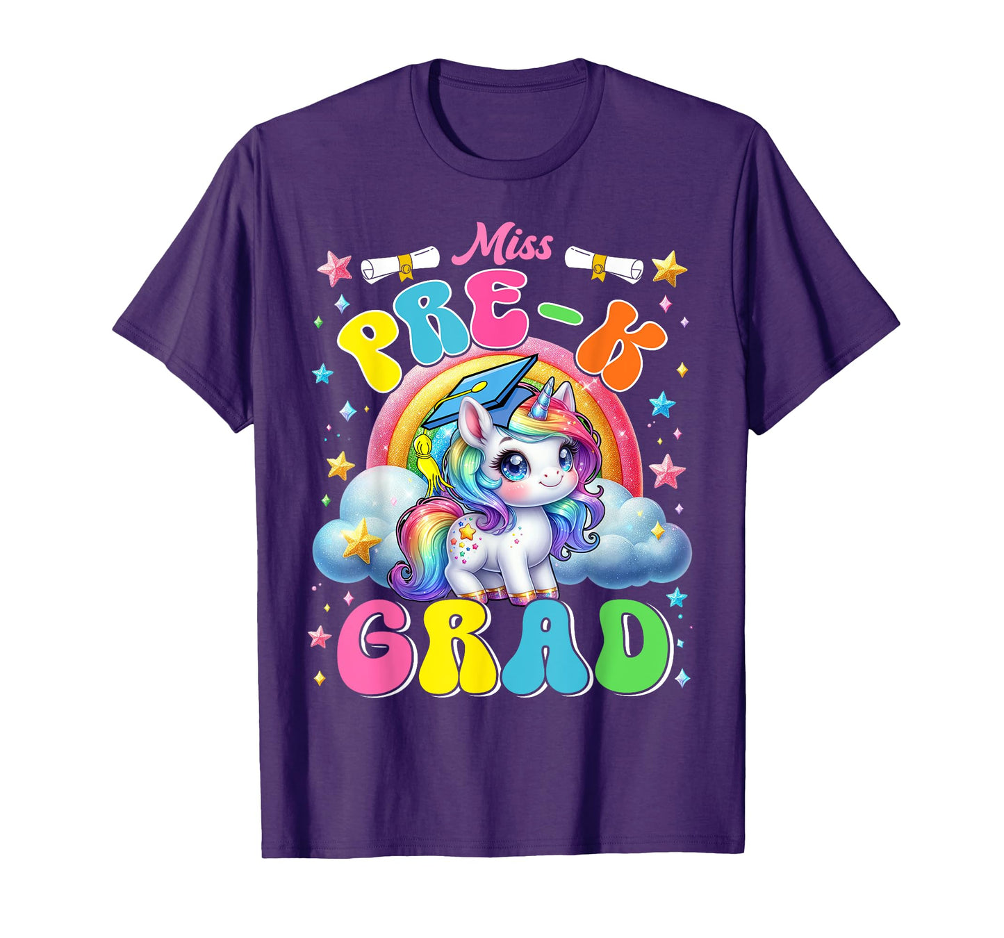 Kids Miss Pre-K Grad Graduation Cute Unicorn Rainbow Girls T-Shirt