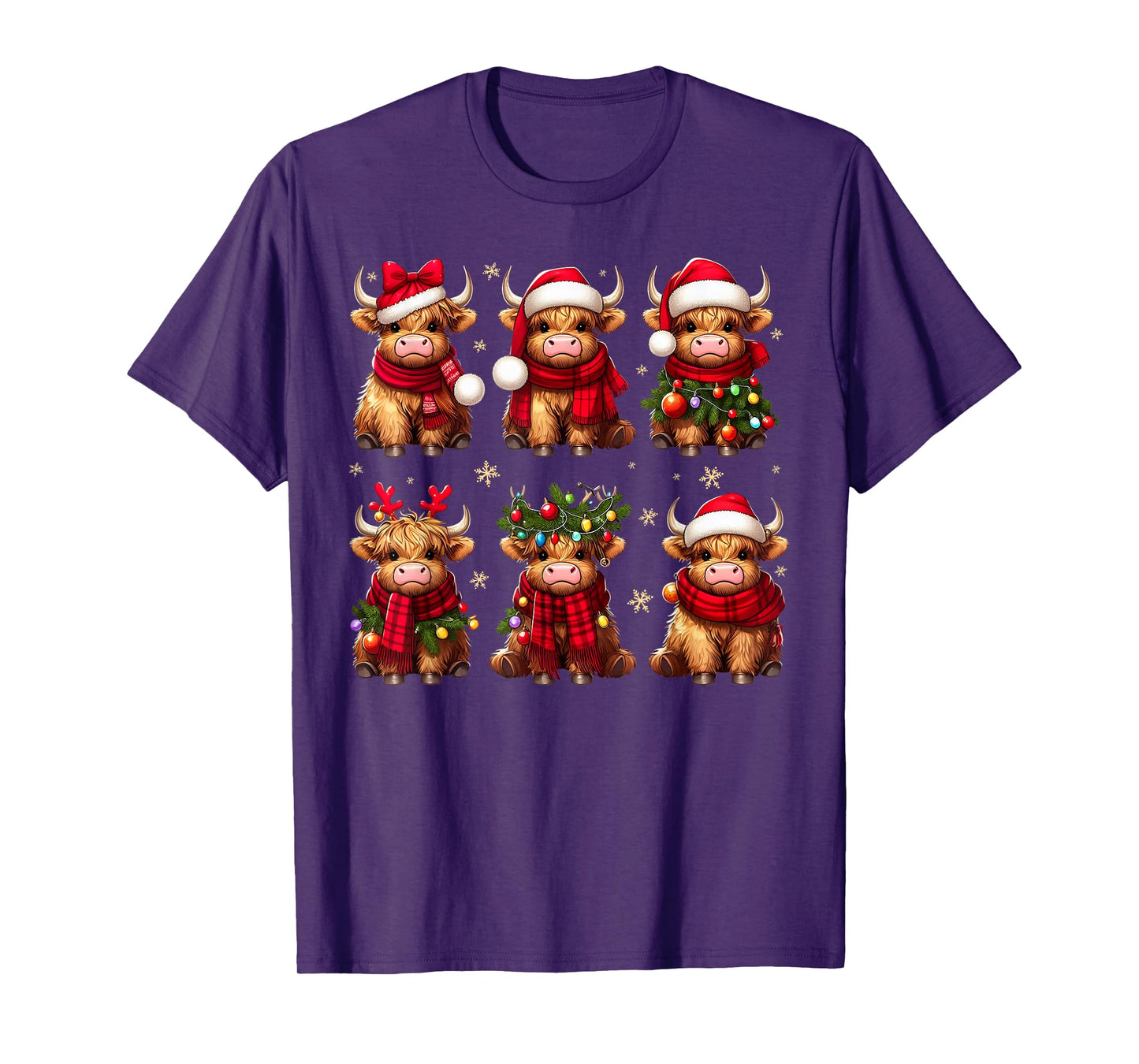 Highland Cow Santa Christmas Lights Funny Xmas Animal Lover T-Shirt