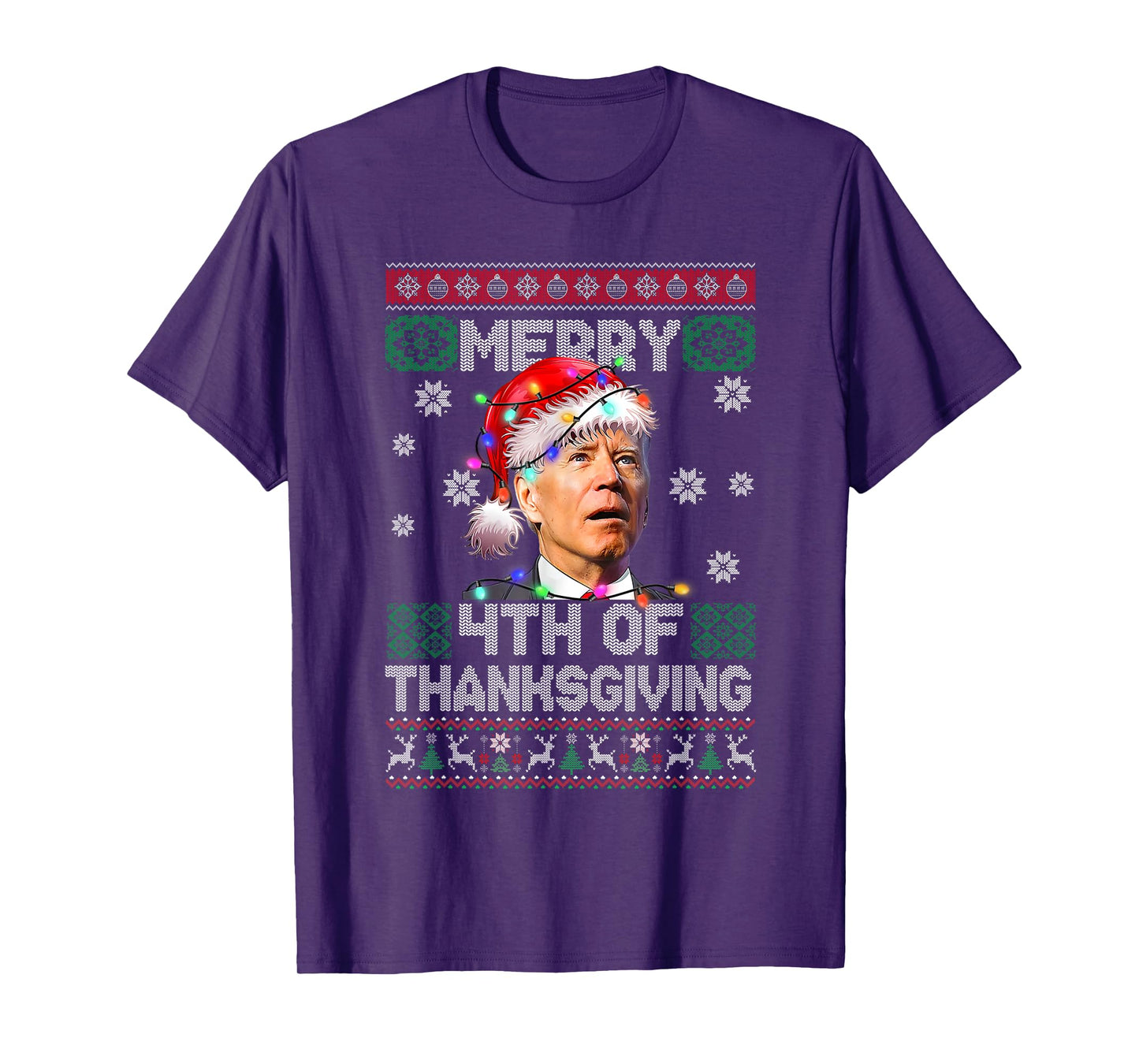 Santa Joe Biden Merry 4th of Thanksgiving Ugly Christmas Tee T-Shirt