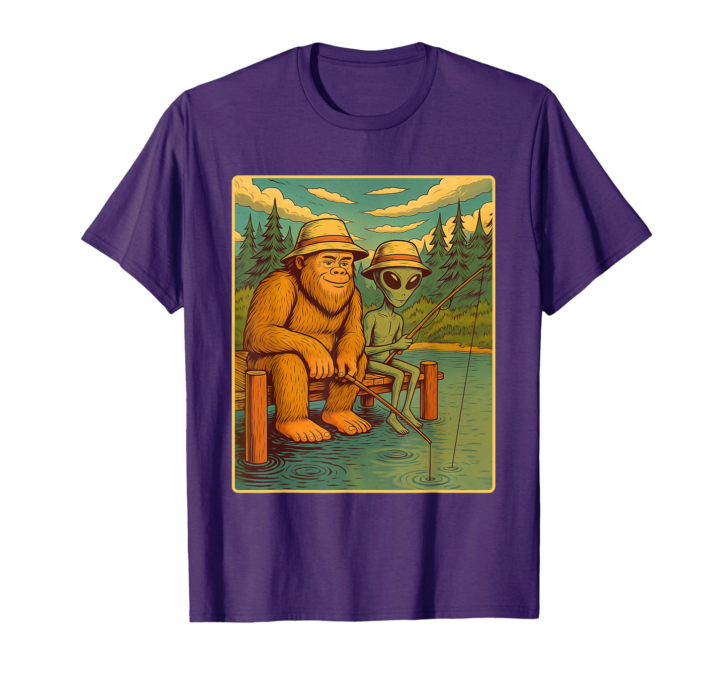 Bigfoot And Alien Fishing - Fisherman Angler Angling T-Shirt