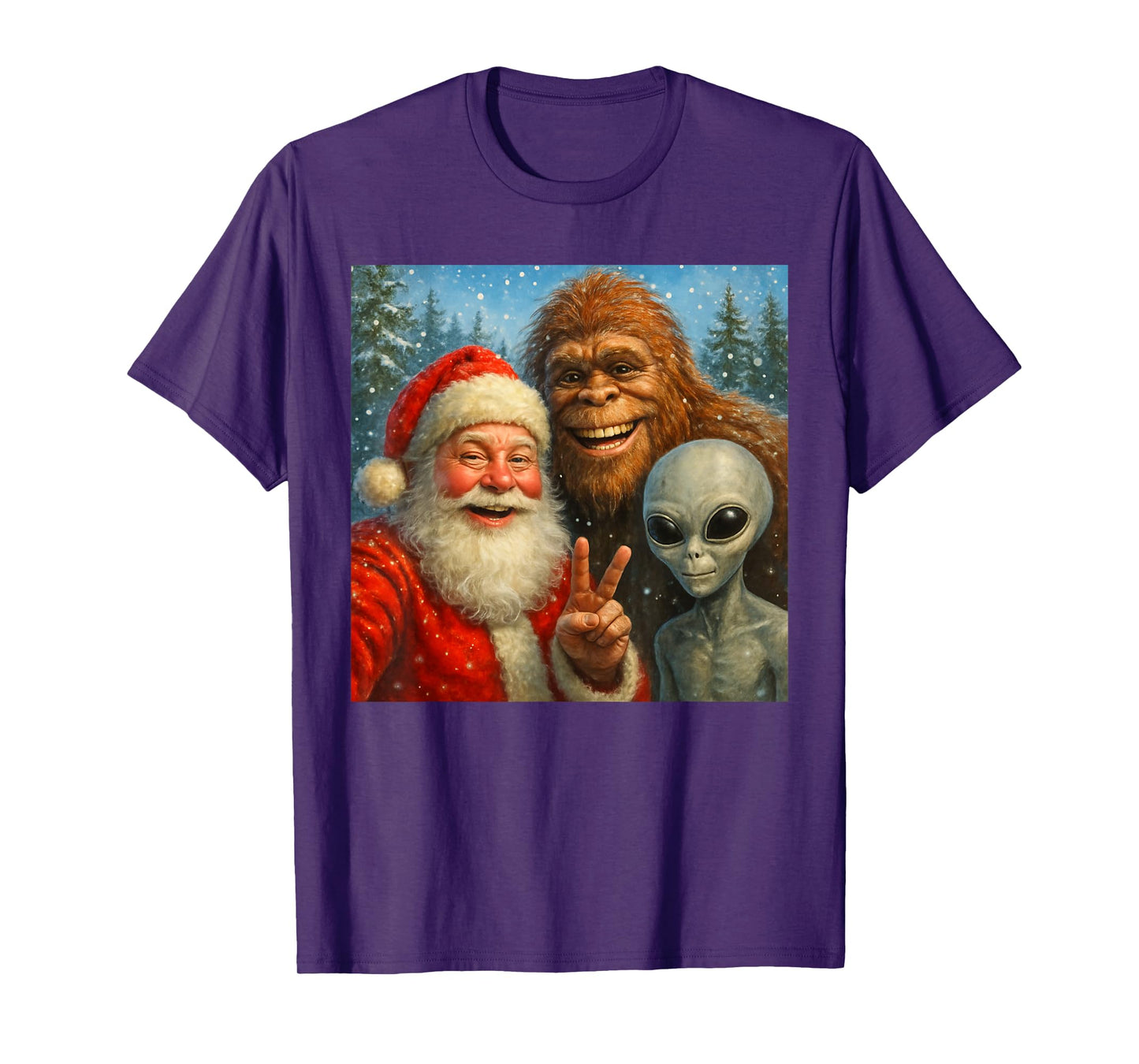 Funny Cat Selfie with Santa Claus & Bigfoot Meme T-Shirt