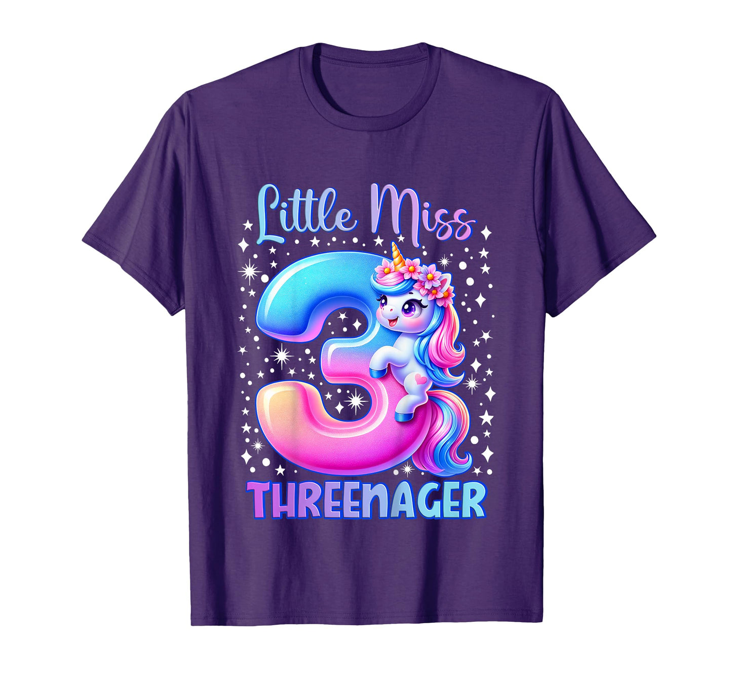 Little Miss Threenager Three 3rd Birthday Girls 3 Years T-Shirt